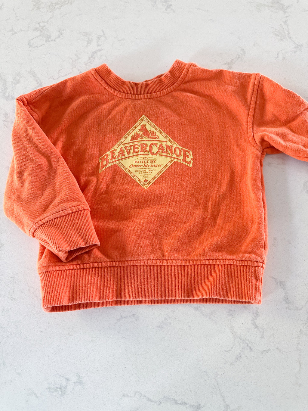 Roots- 18-24m- PLAY- orange crewneck with yellow logo