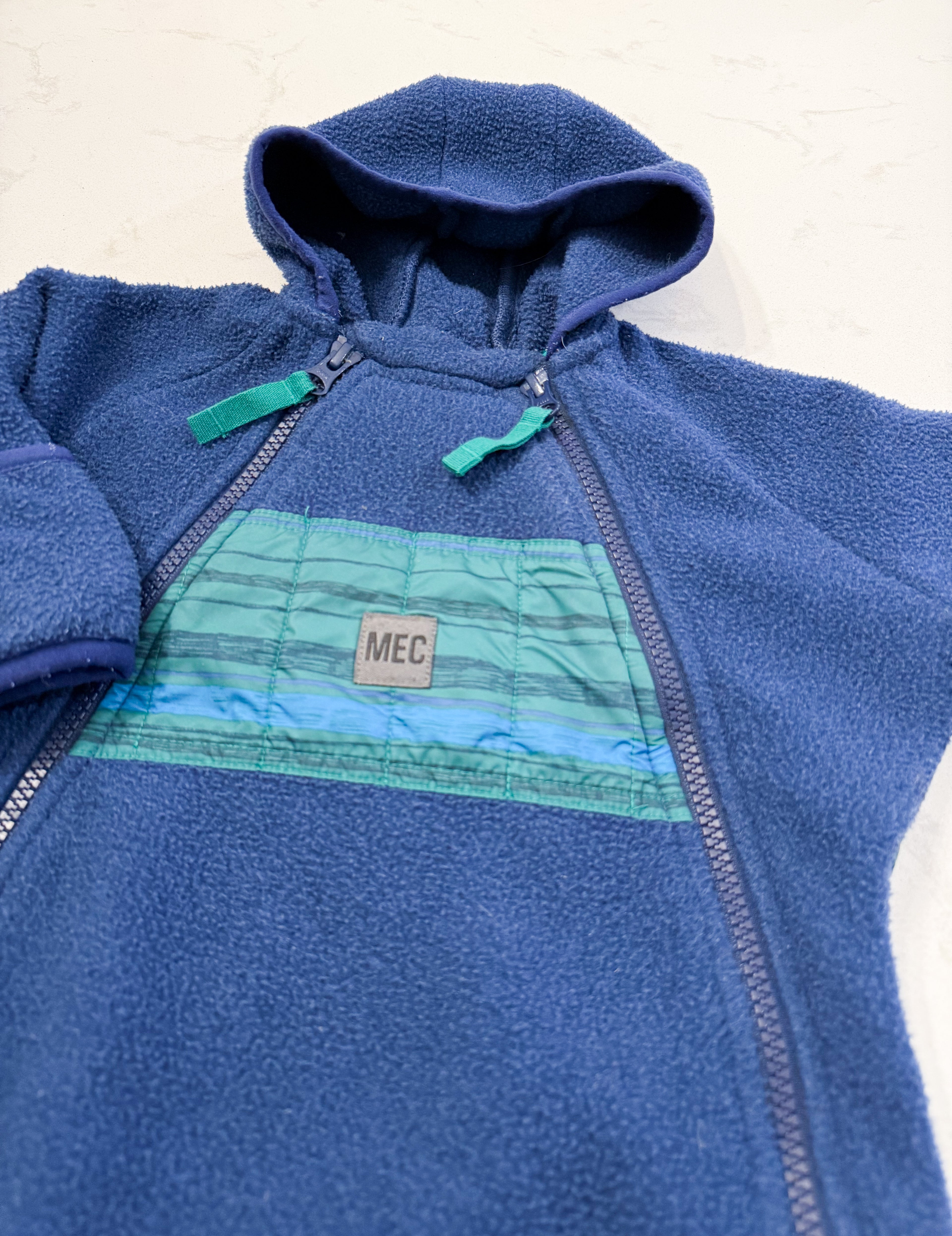 MEC- 6m- GUC- navy double zip fleece bunting suit