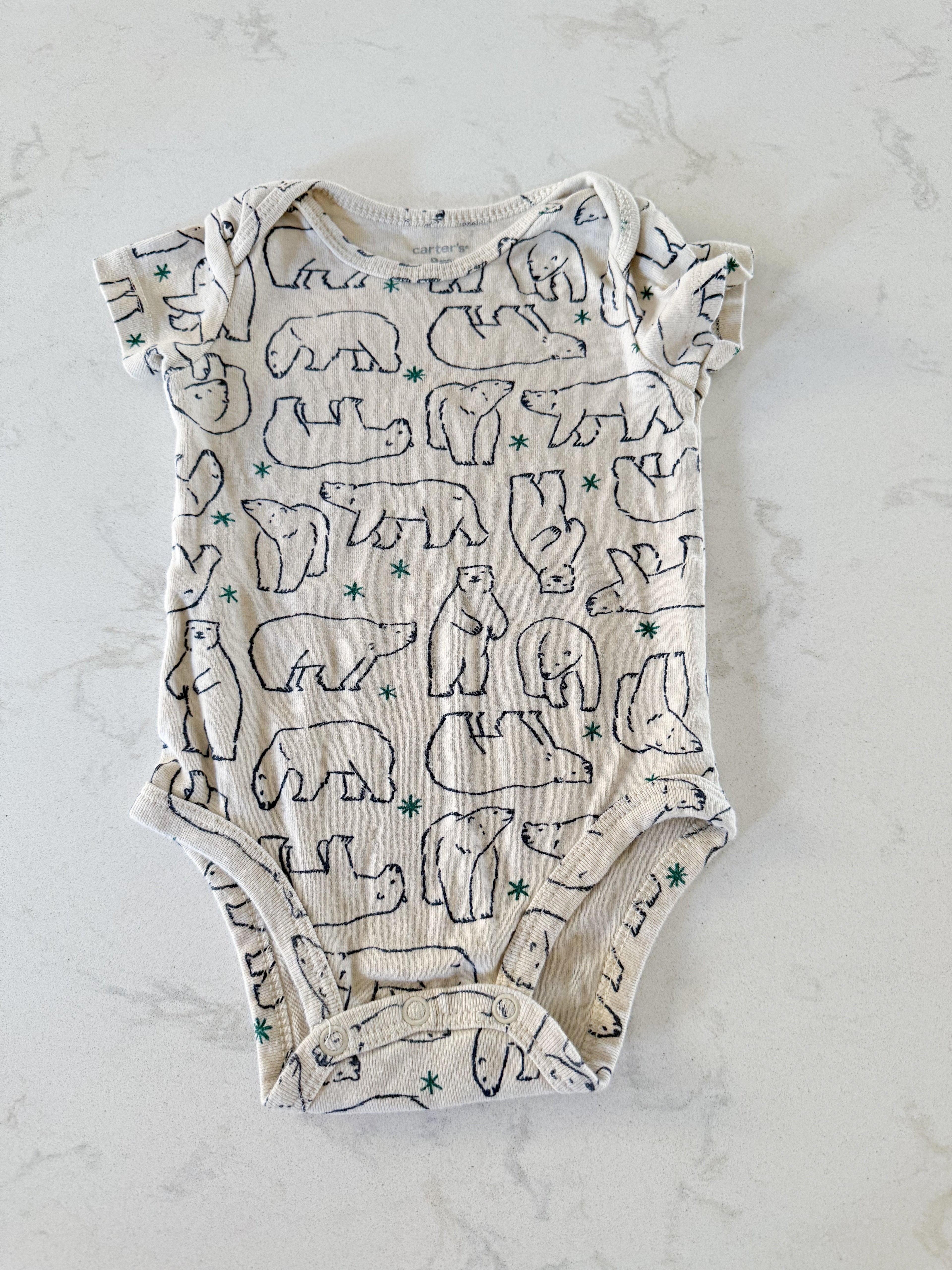 Carters- 9m- GUC- cream onesie with polar bears