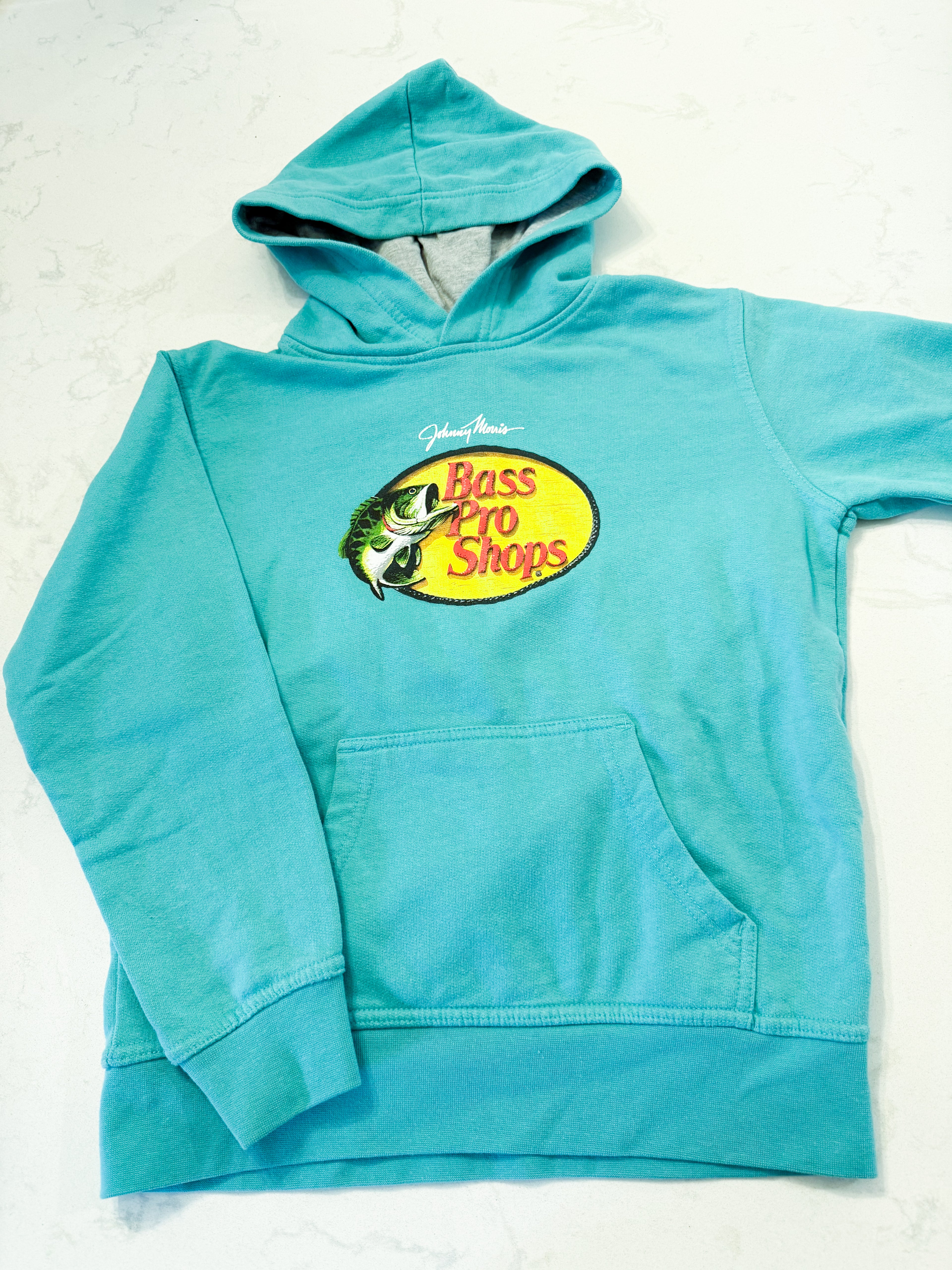 Bass Pro Shops- L (10-12Y)- GUC- teal hoodie with logo
