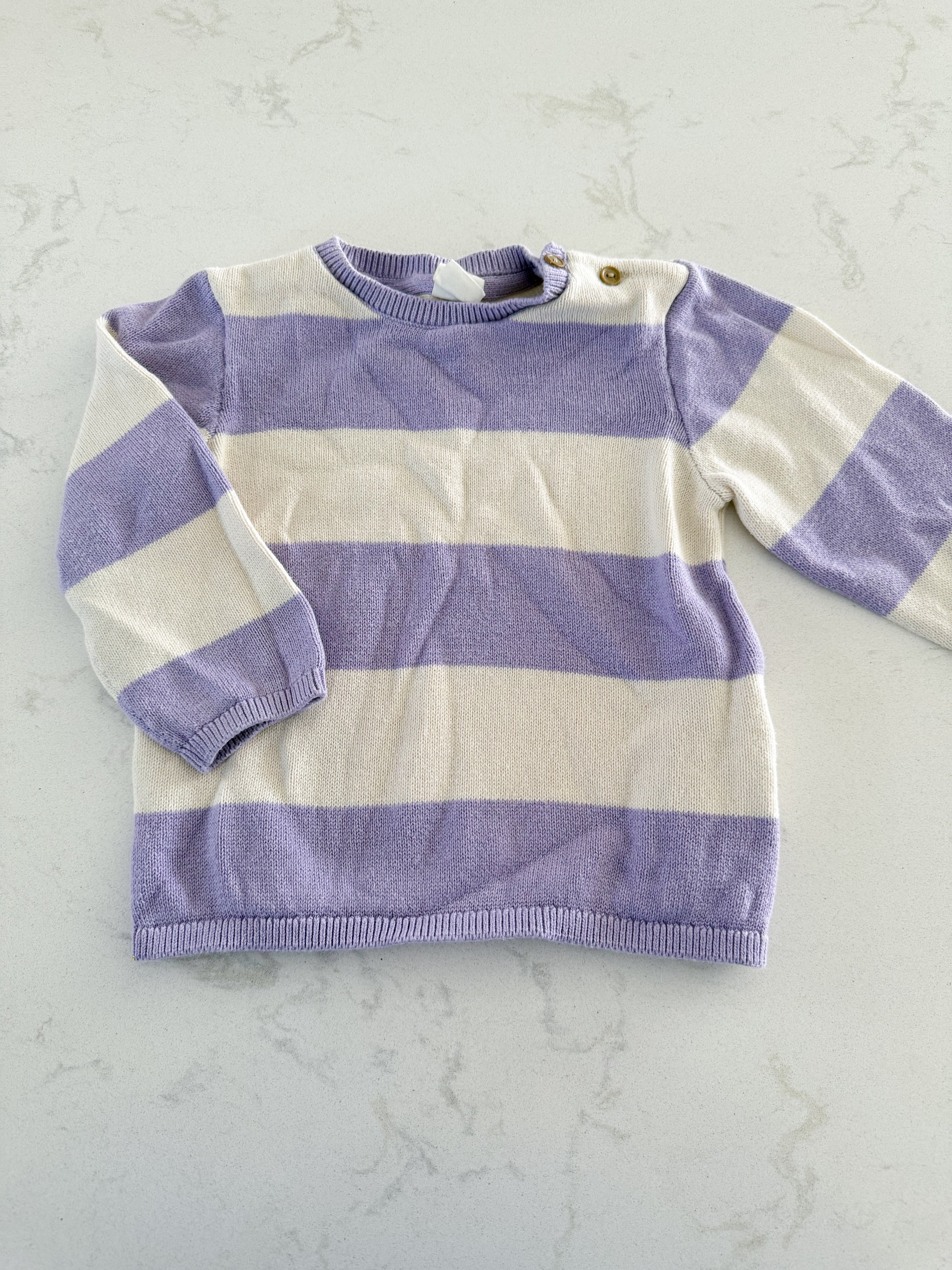 H&M- 12-18m- PLAY- white and light purple striped knit sweater