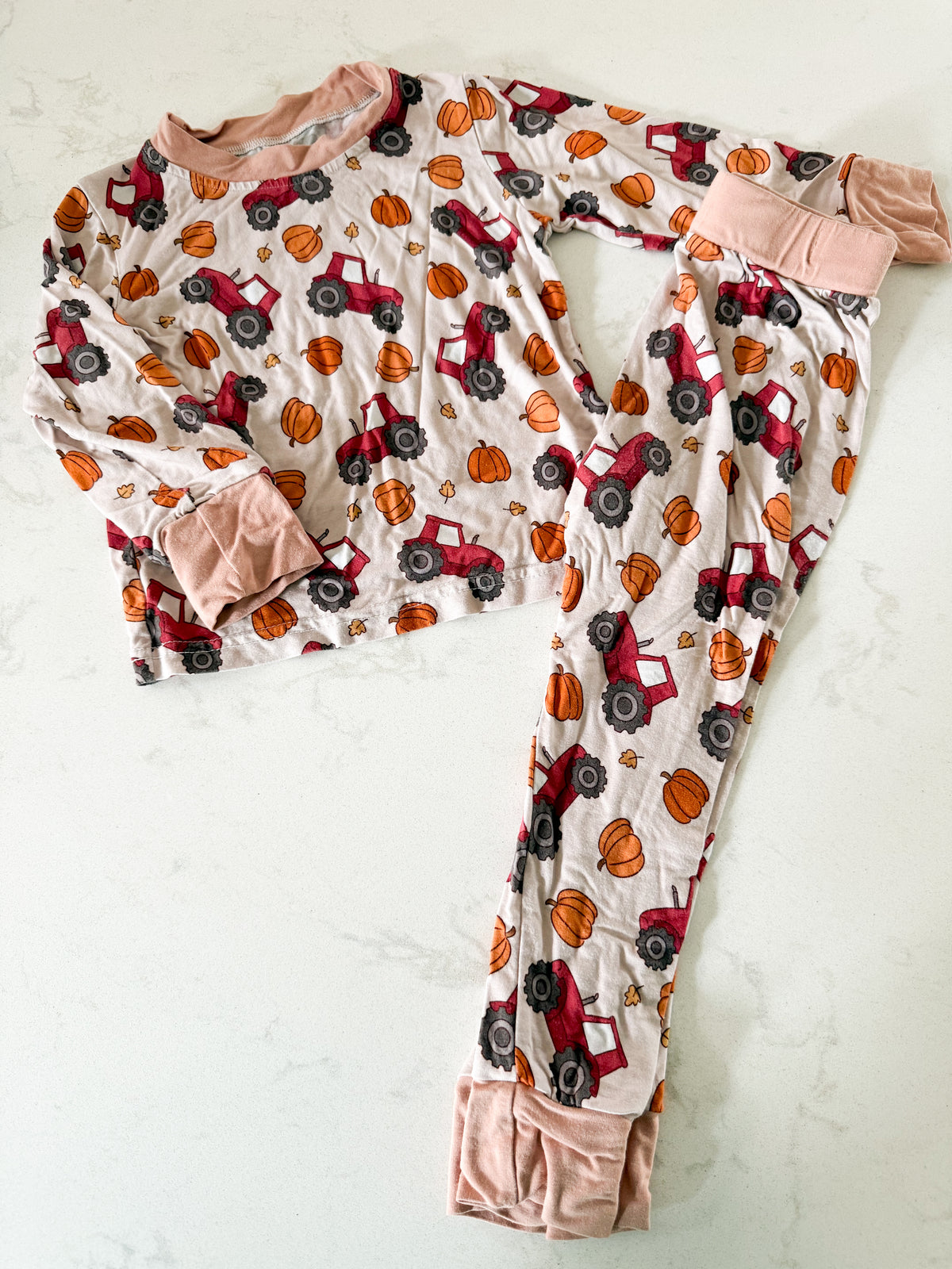 Little Beau Co- 18-24m- GUC- bamboo Jammies with tractor and pumpkin pattern