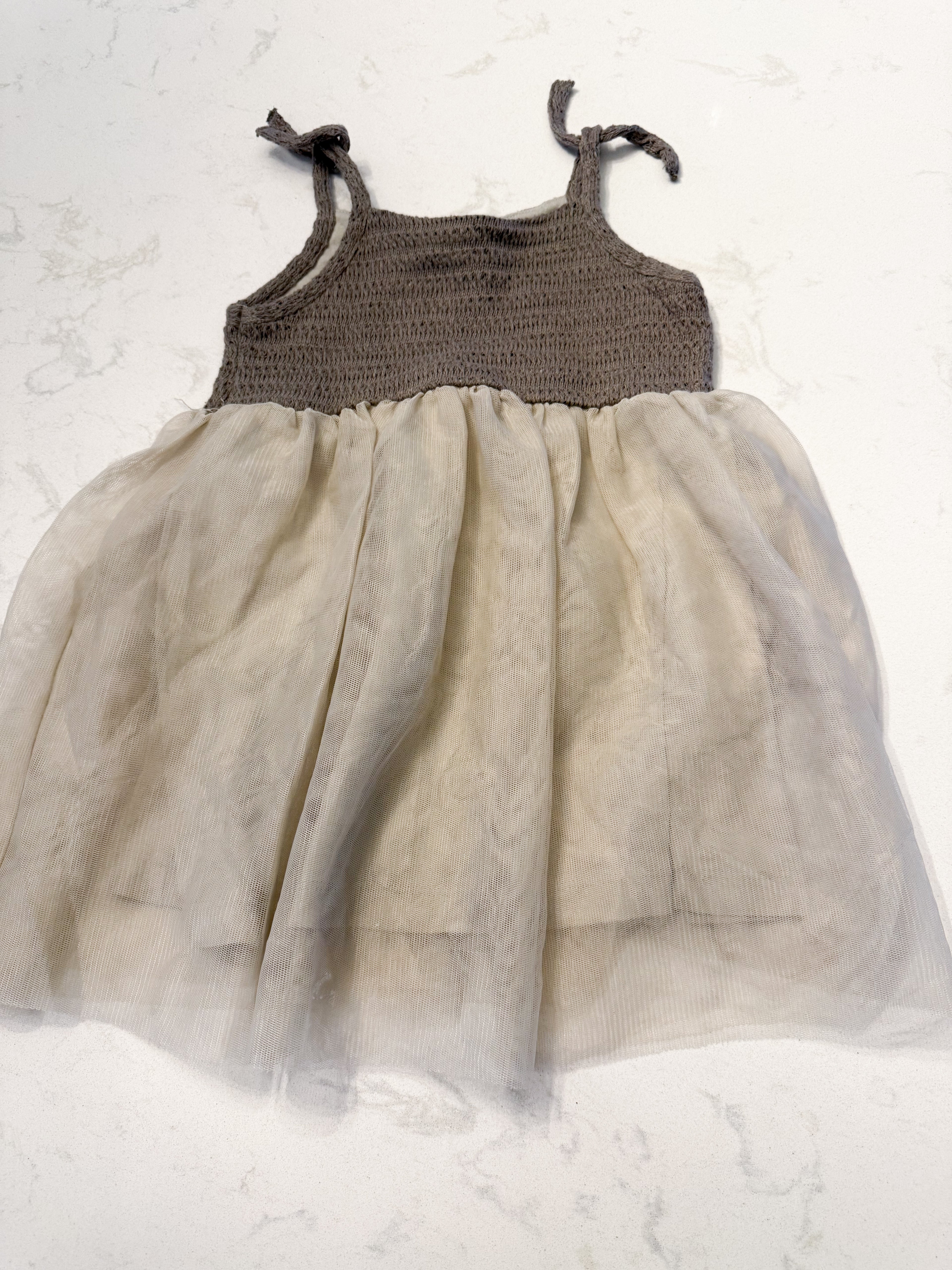 Zara- 2-3Y- PLAY- brown knit dress with tulle skirt