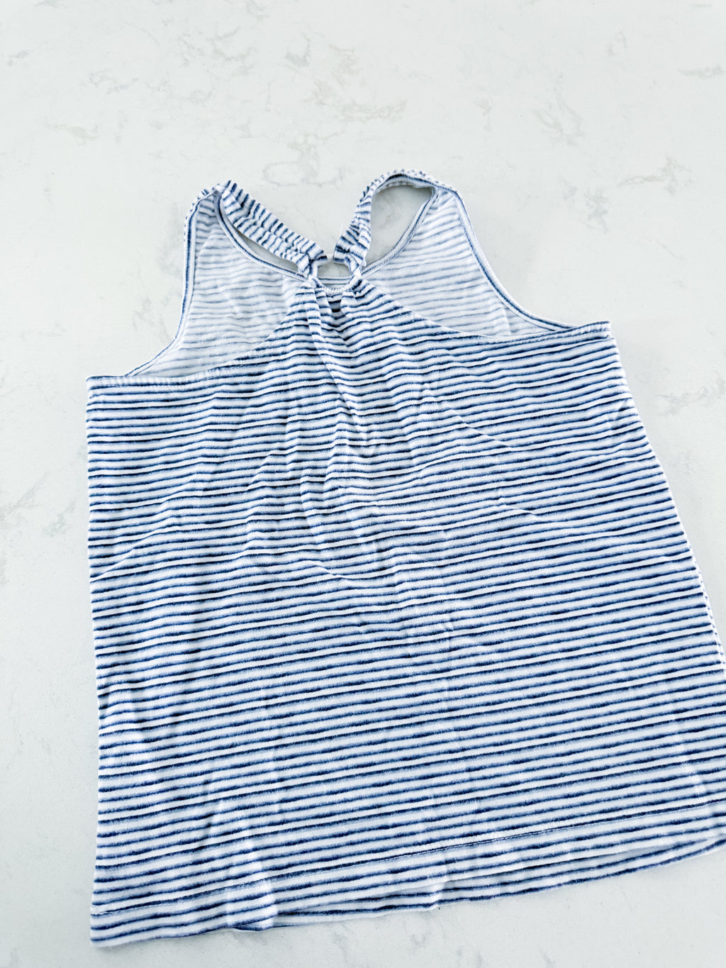 Carters- 10Y- VGUC- blue and white striped tank romper with embroidered pineapple