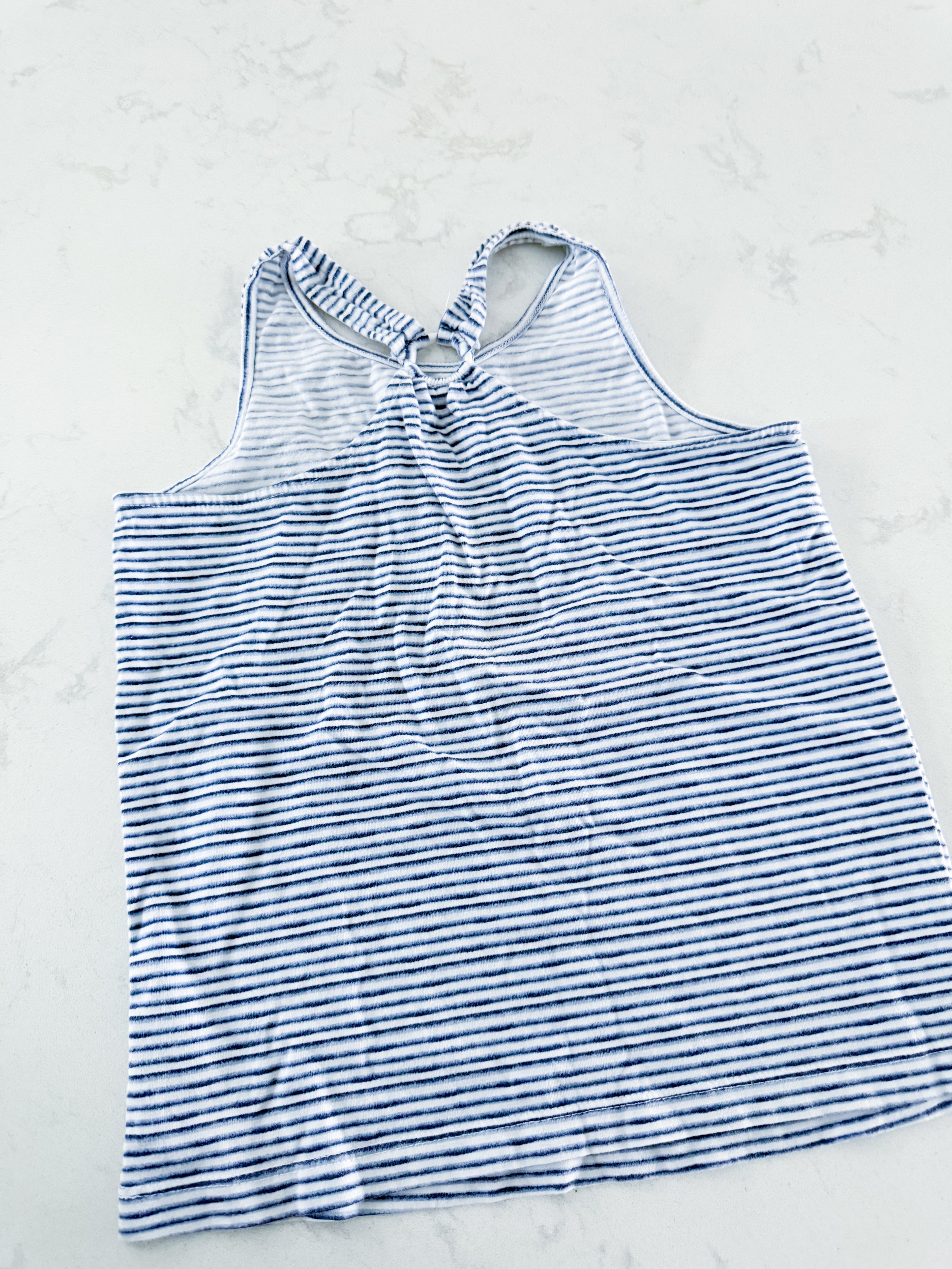 Carters- 10Y- VGUC- blue and white striped tank romper with embroidered pineapple