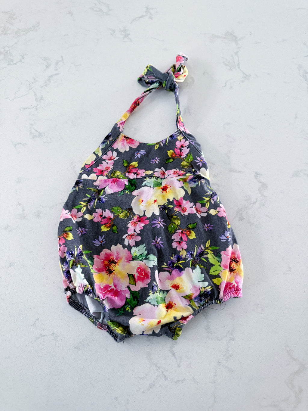 Little and Lively- 0-6m- VGUC- halter bubble romper floral pattern