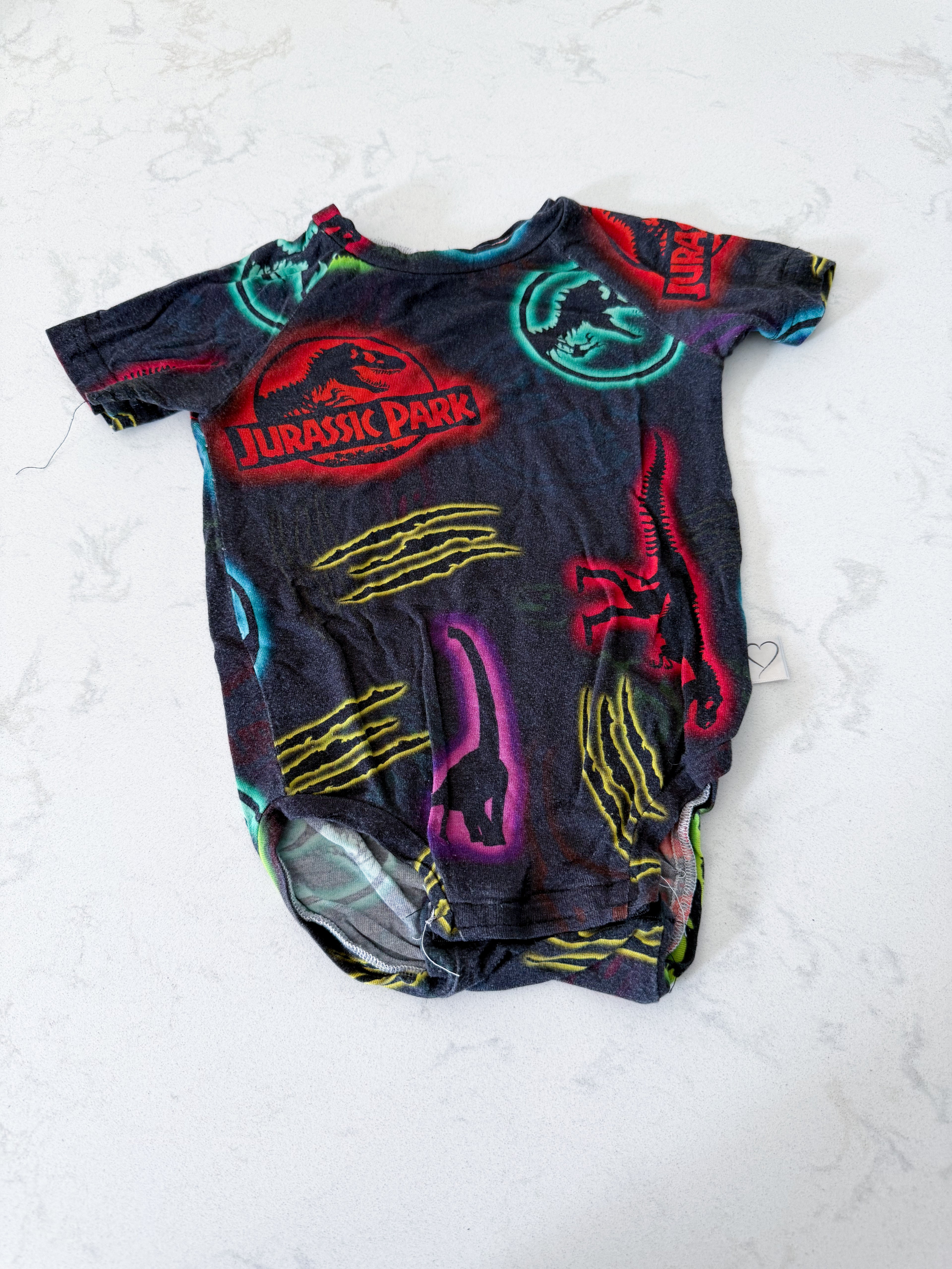 Vi and Jax- 6-12m- PLAY- short sleeved bamboo bodysuit with Jurassic park graphics