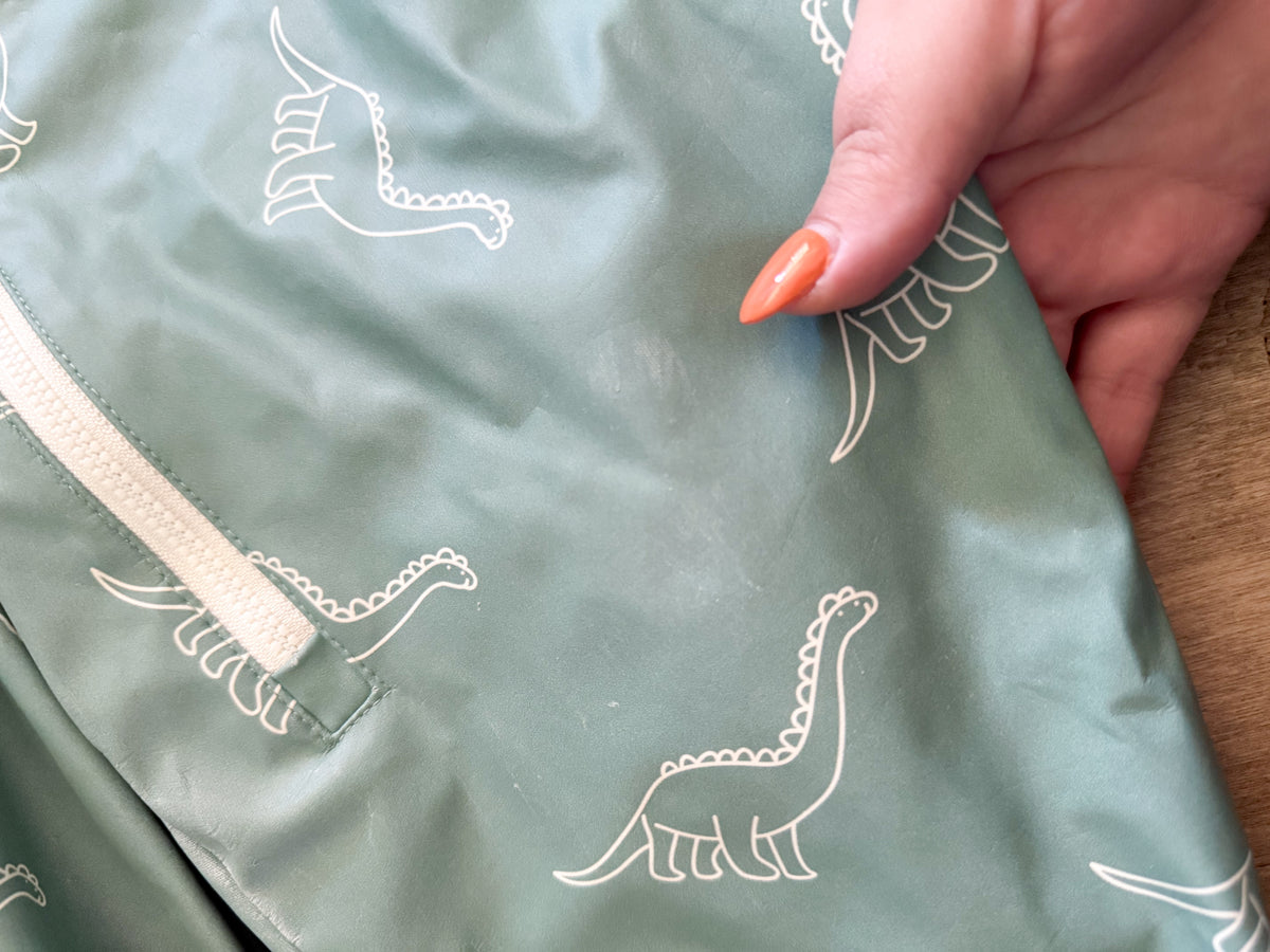 IZod- 18-24m- GUC- mint green rain suit with dinosaur pattern