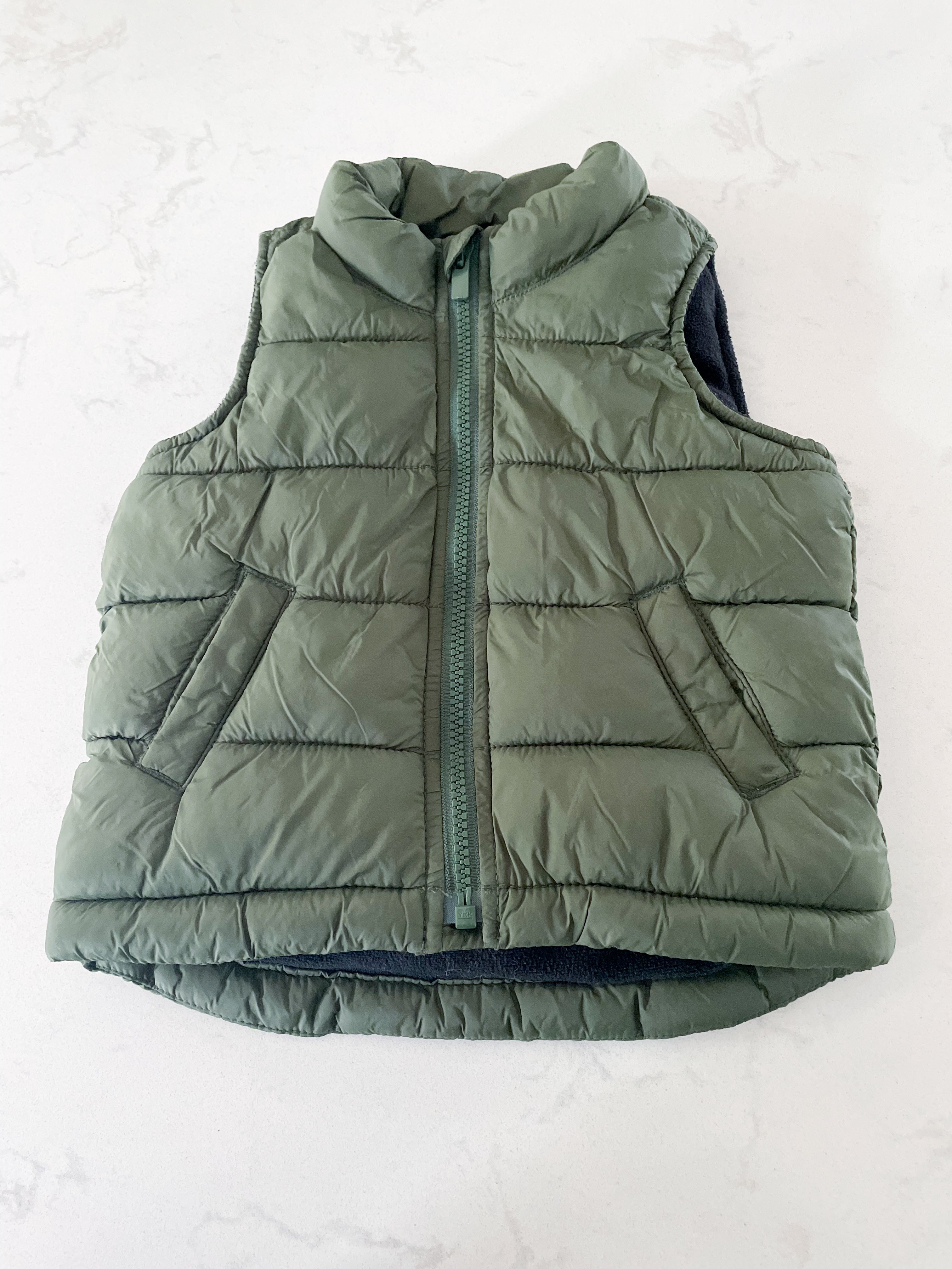 Old Navy-18-24m-VGUC- fleece lined olive green puffer vest