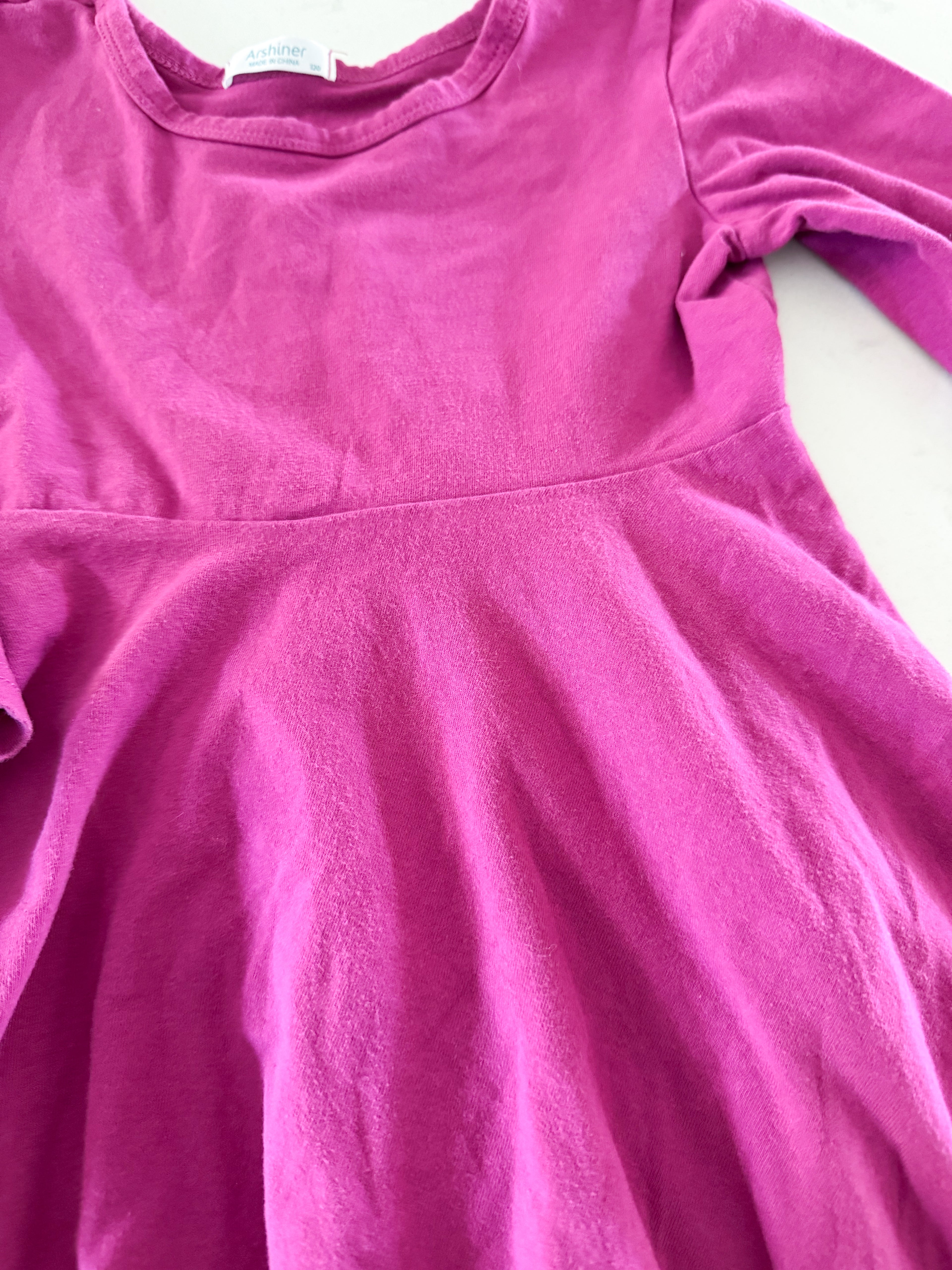 Arshiner- 5-6Y- GUC- medium pink long sleeve dress