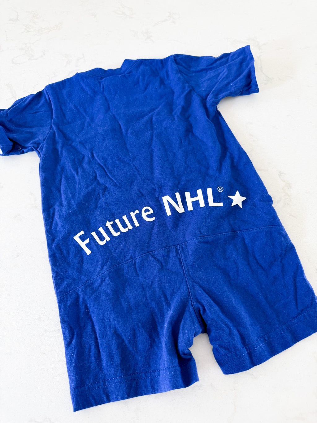 NHL- 18m- VGUC- vintage circa 2000 royal blue Toronto Maple Leafs shorts romper