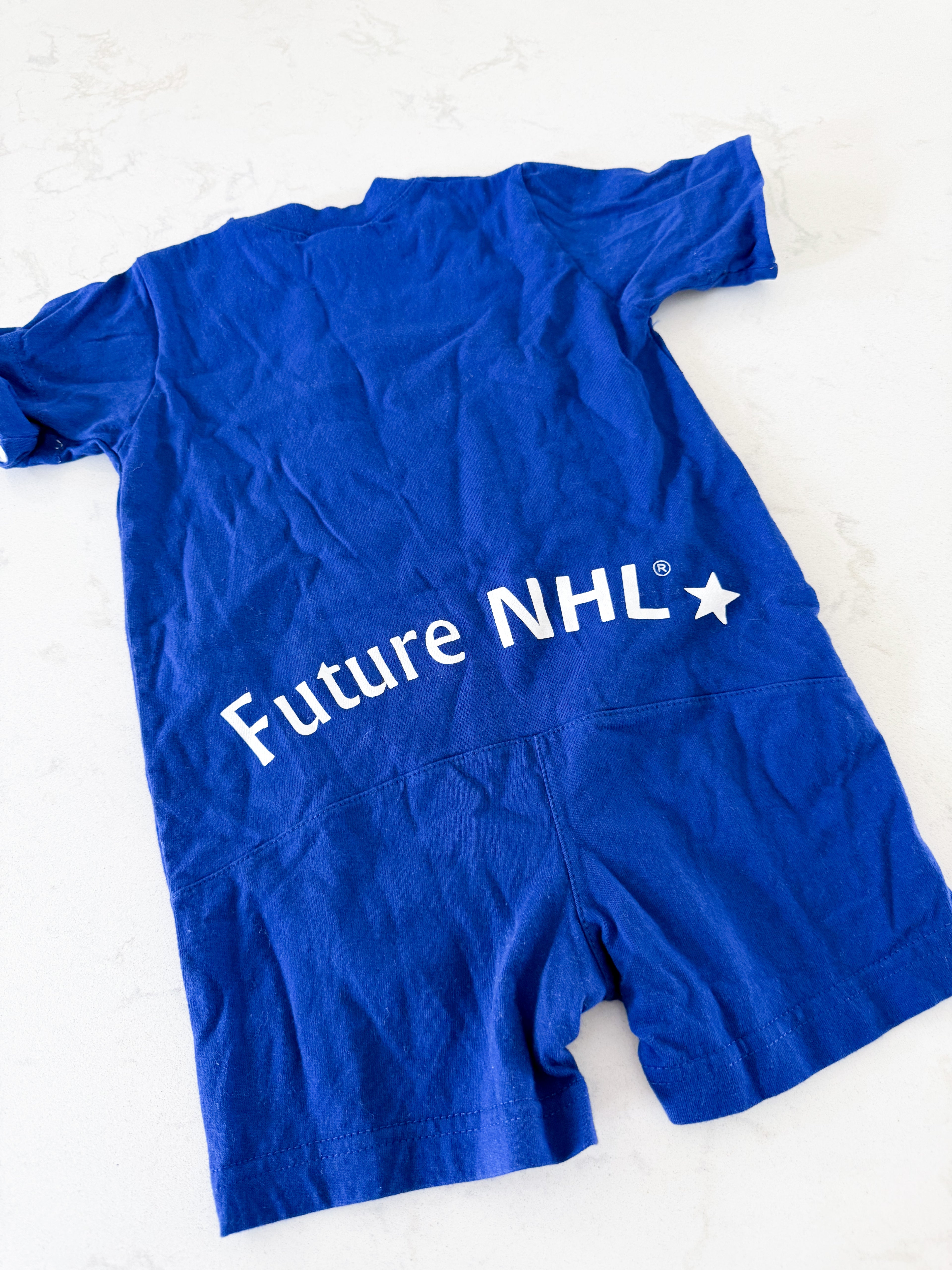 NHL- 18m- VGUC- vintage circa 2000 royal blue Toronto Maple Leafs shorts romper
