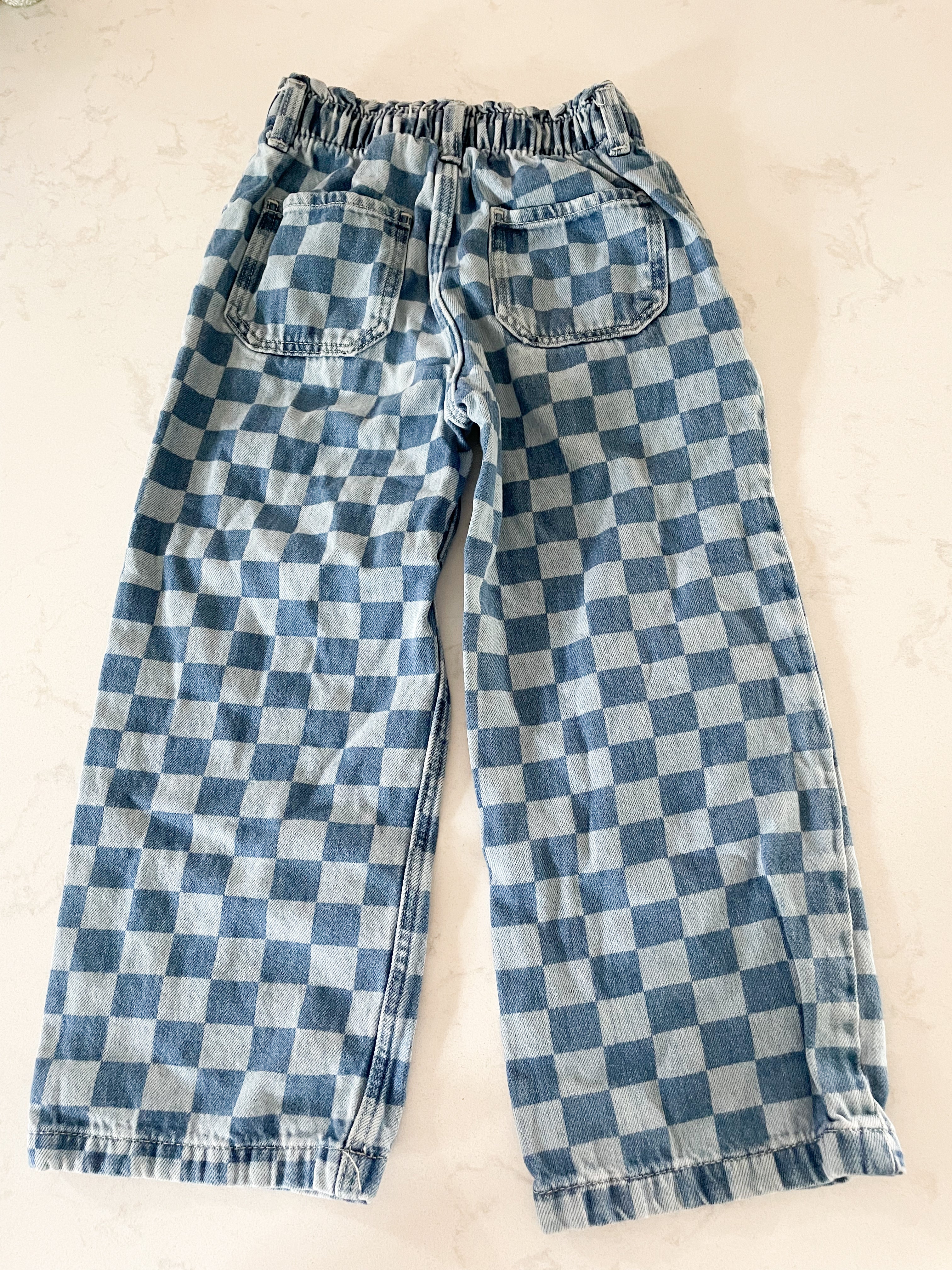 H&M-6Y-GUC- checkered high waisted paper bag jeans
