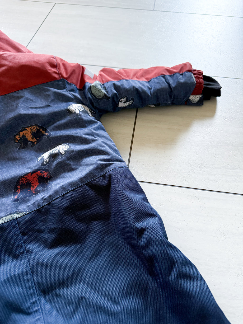 Deux Par Deux- 3T- VGUC- rust brown and blue snow suit with bears