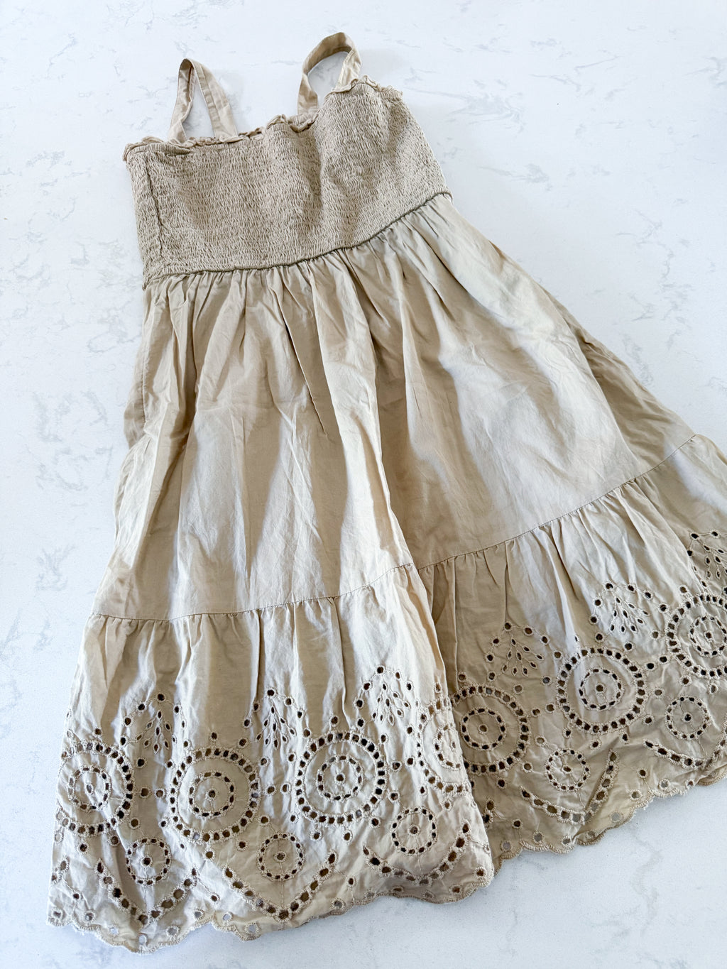 Gap- XL (12-13Y)- VGUC- beige tank dress with eyelet pattern