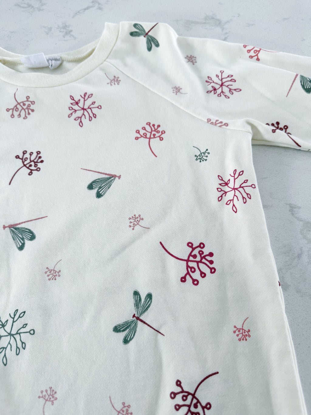 Deux Par Deux- 10Y- VGUC- White long sweater with florals and dragonflies