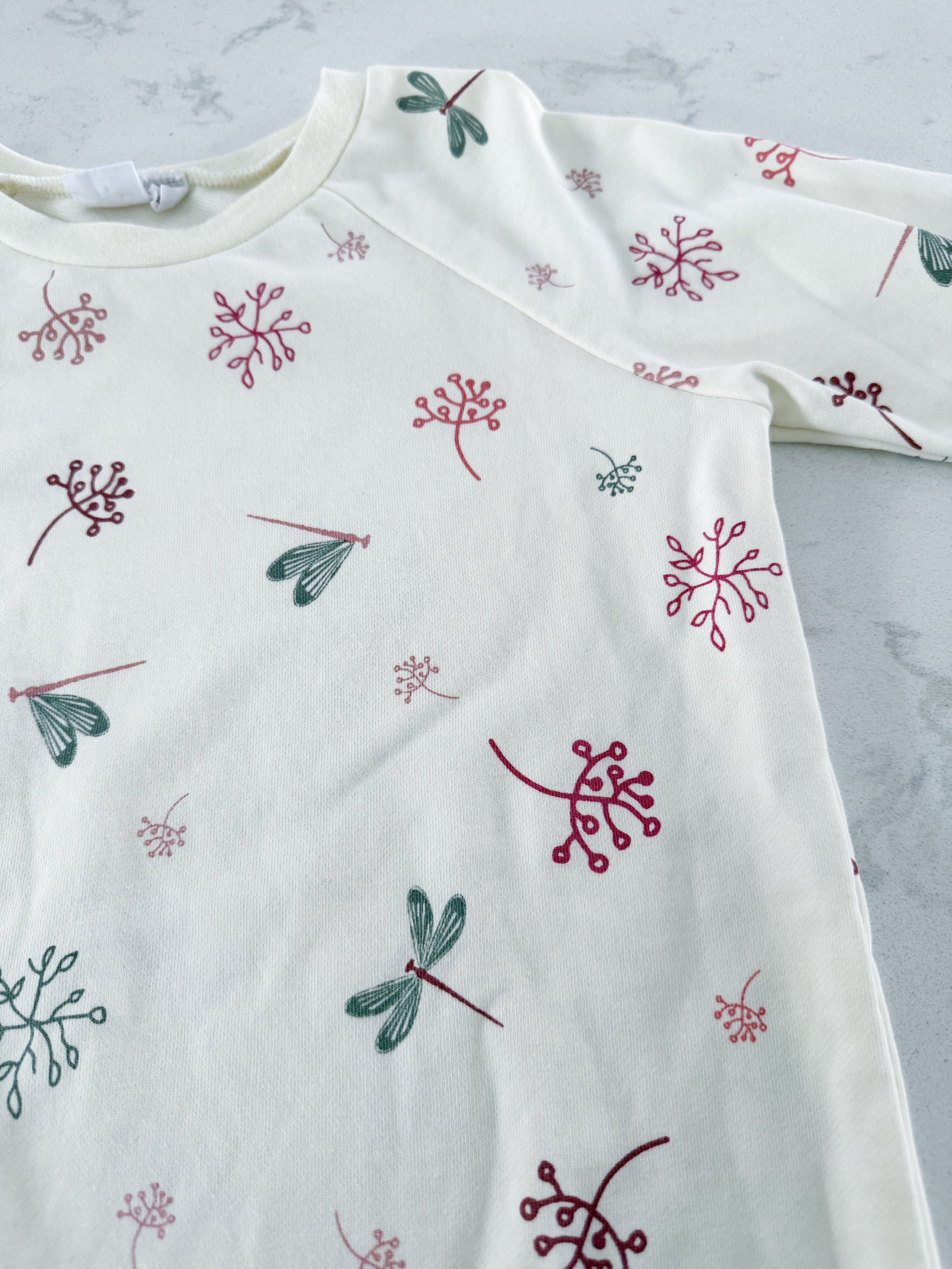 Deux Par Deux- 10Y- VGUC- White long sweater with florals and dragonflies