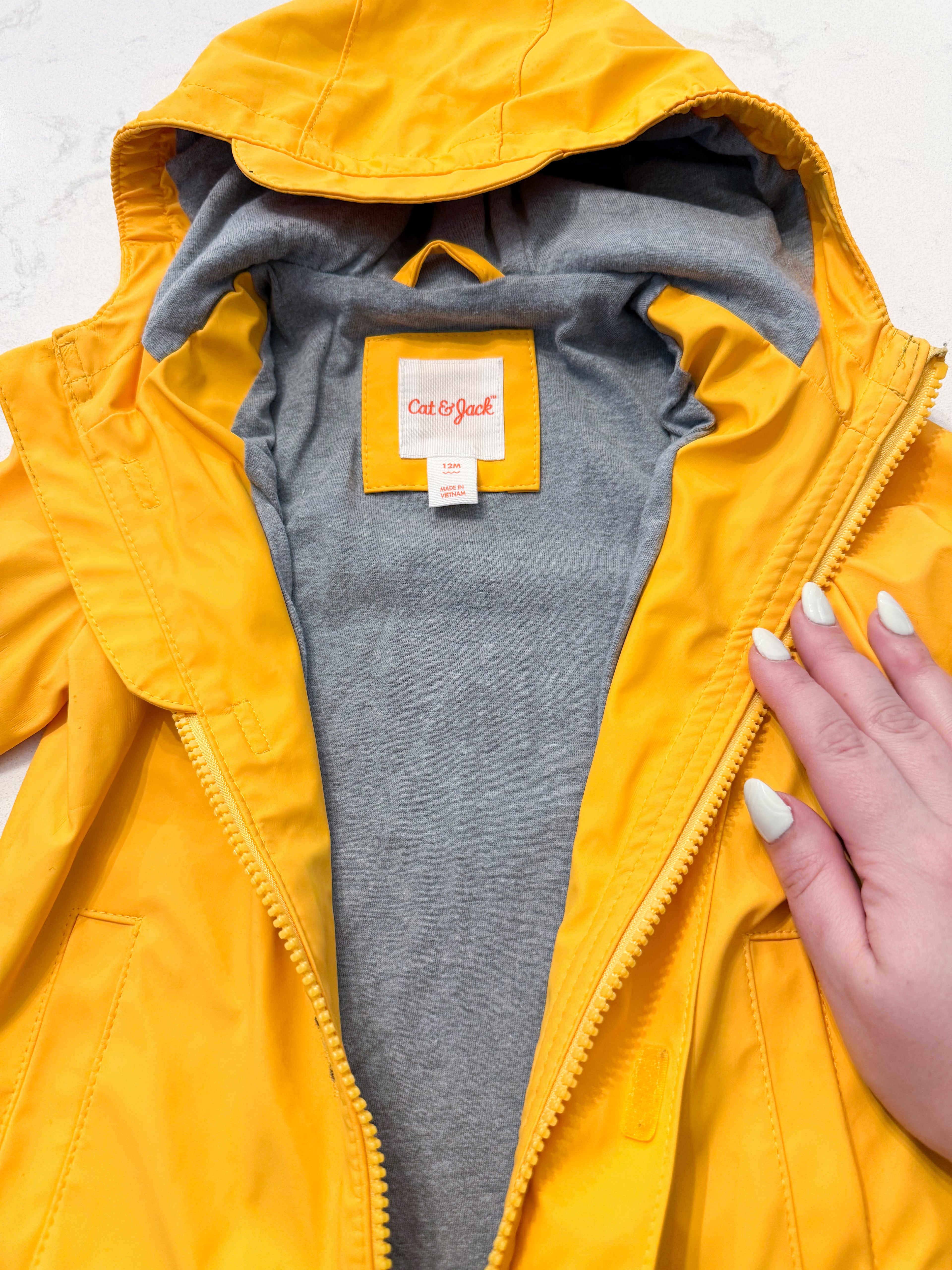 Cat and Jack- 12-18m- VGUC- yellow rain coat with cotton lining