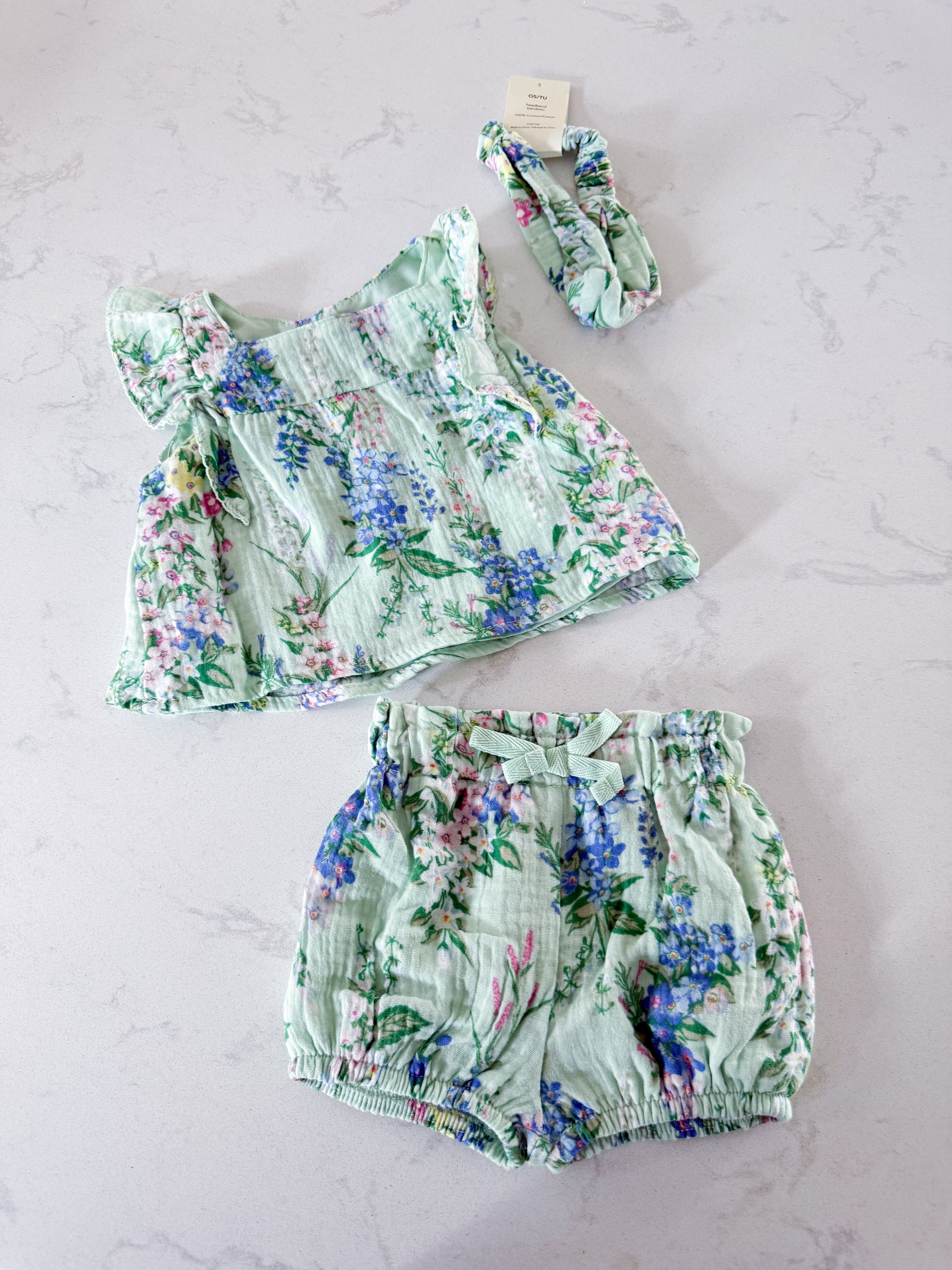 George- 0-3m- BNWT- shorts and tank set with headband