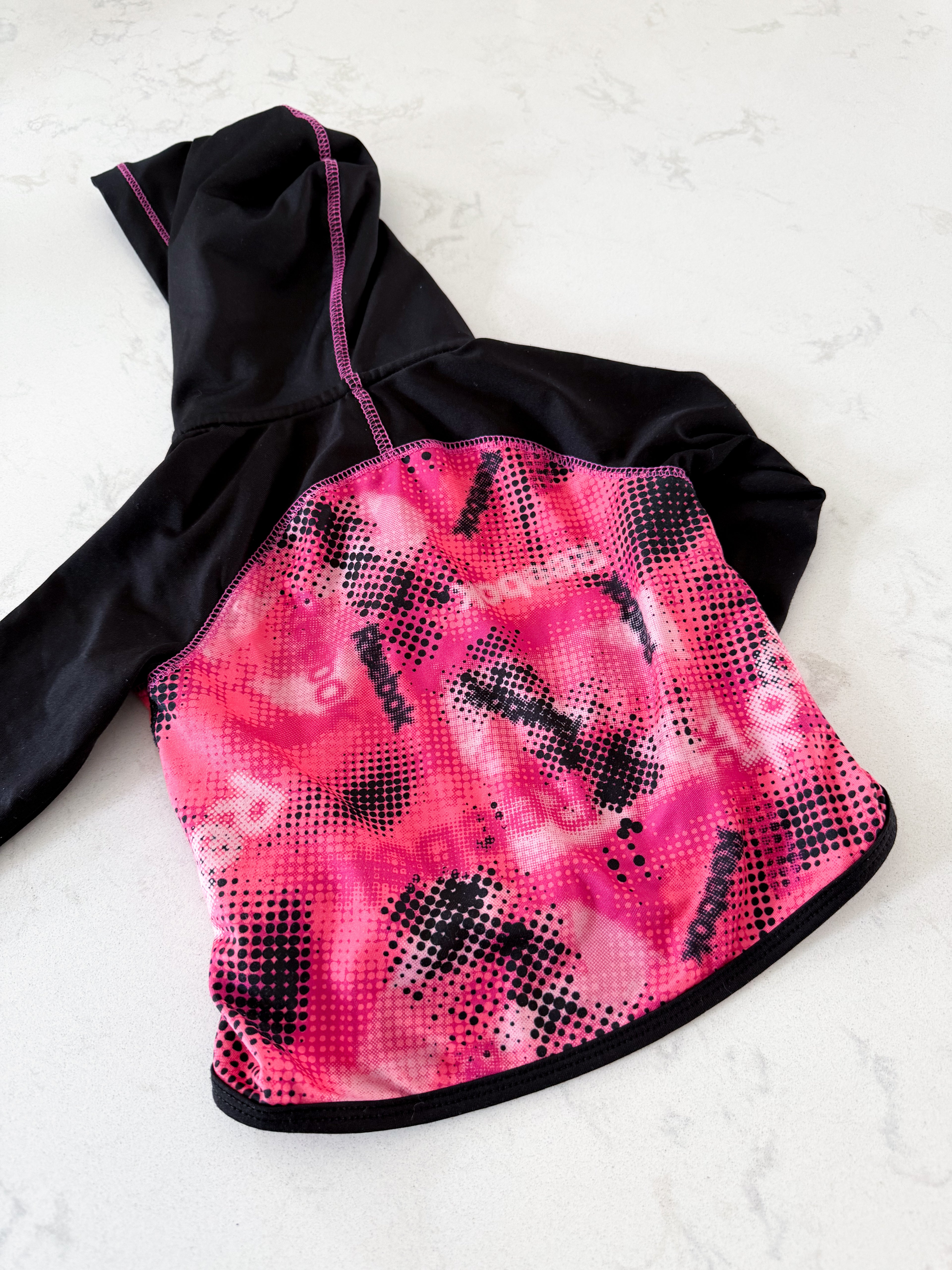 Reebok- 12m- GUC- neon pink zip up athletic hoodie with pink pattern