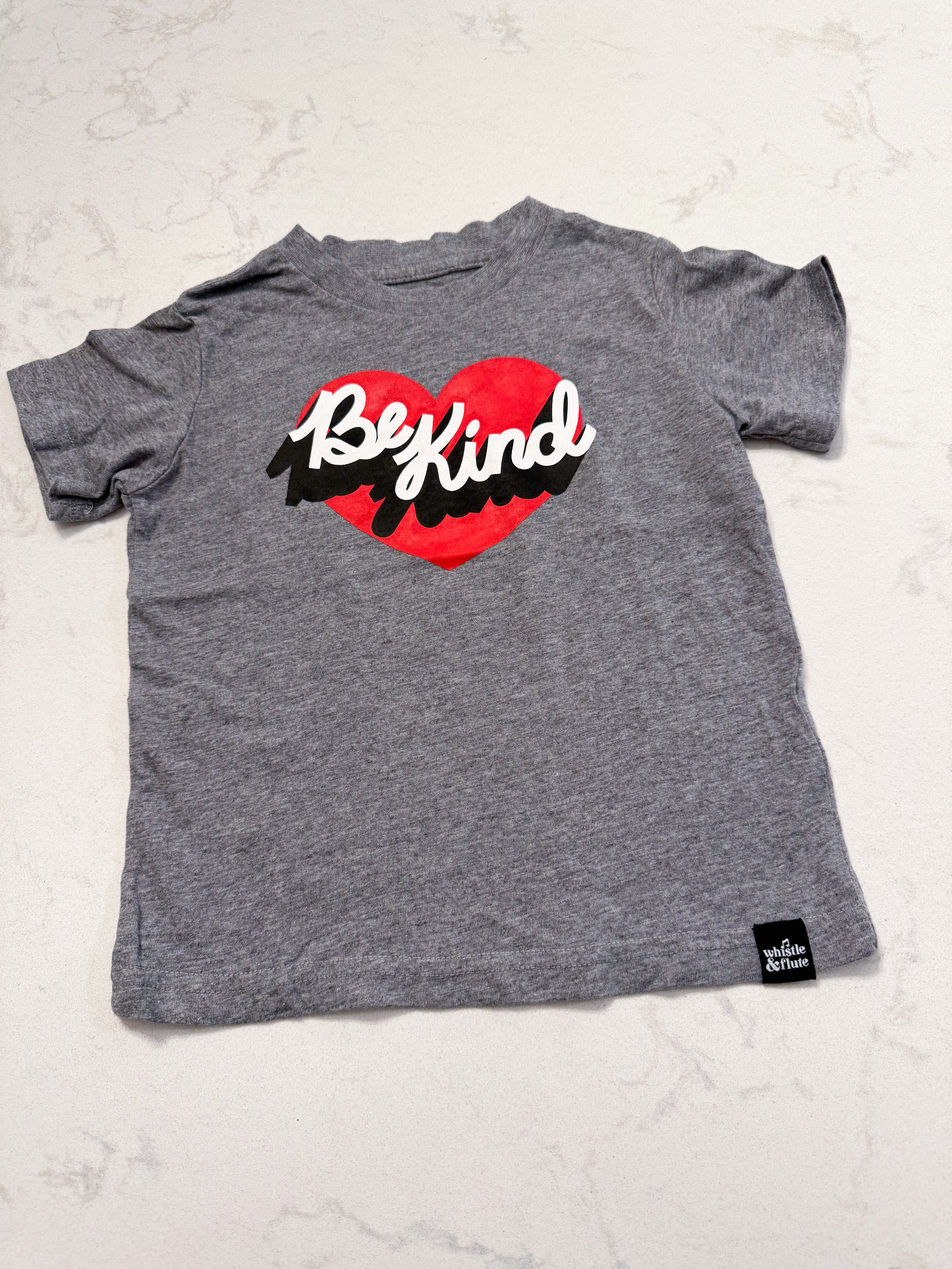 Whistle and Flute- 12-18m- VGUC- grey t shirt with heart and be kind