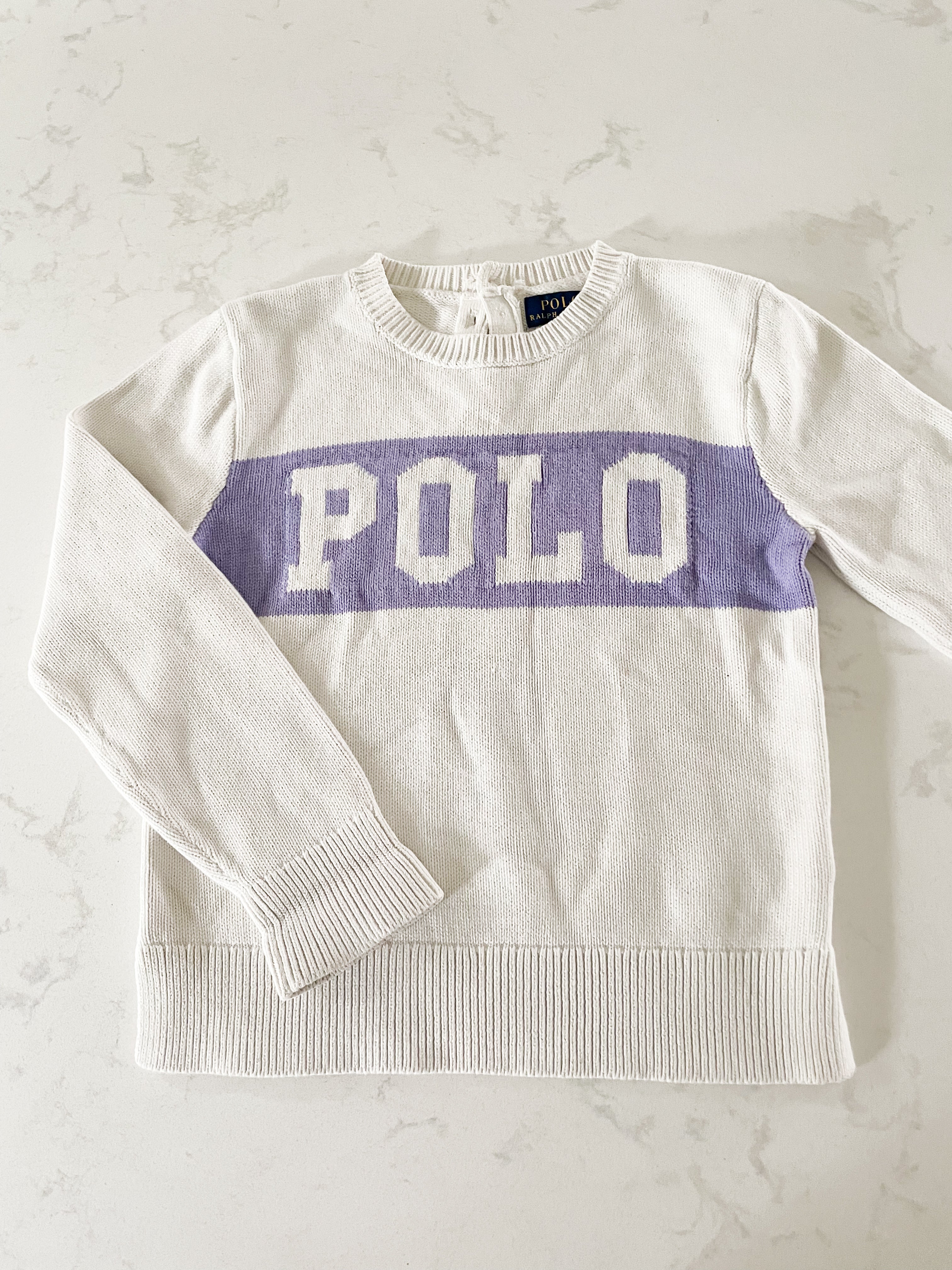 Polo by Ralph Lauren-6Y- VGUC- knit white and purple sweater