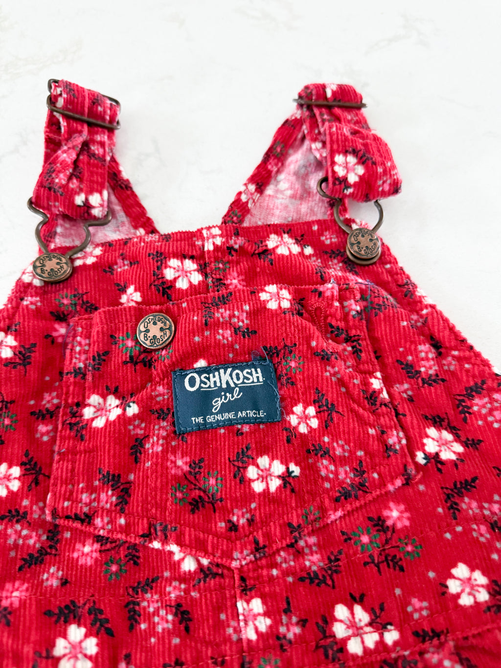 Oshkosh(2004)- 4T- VGUC- red corduroy floral overall dress