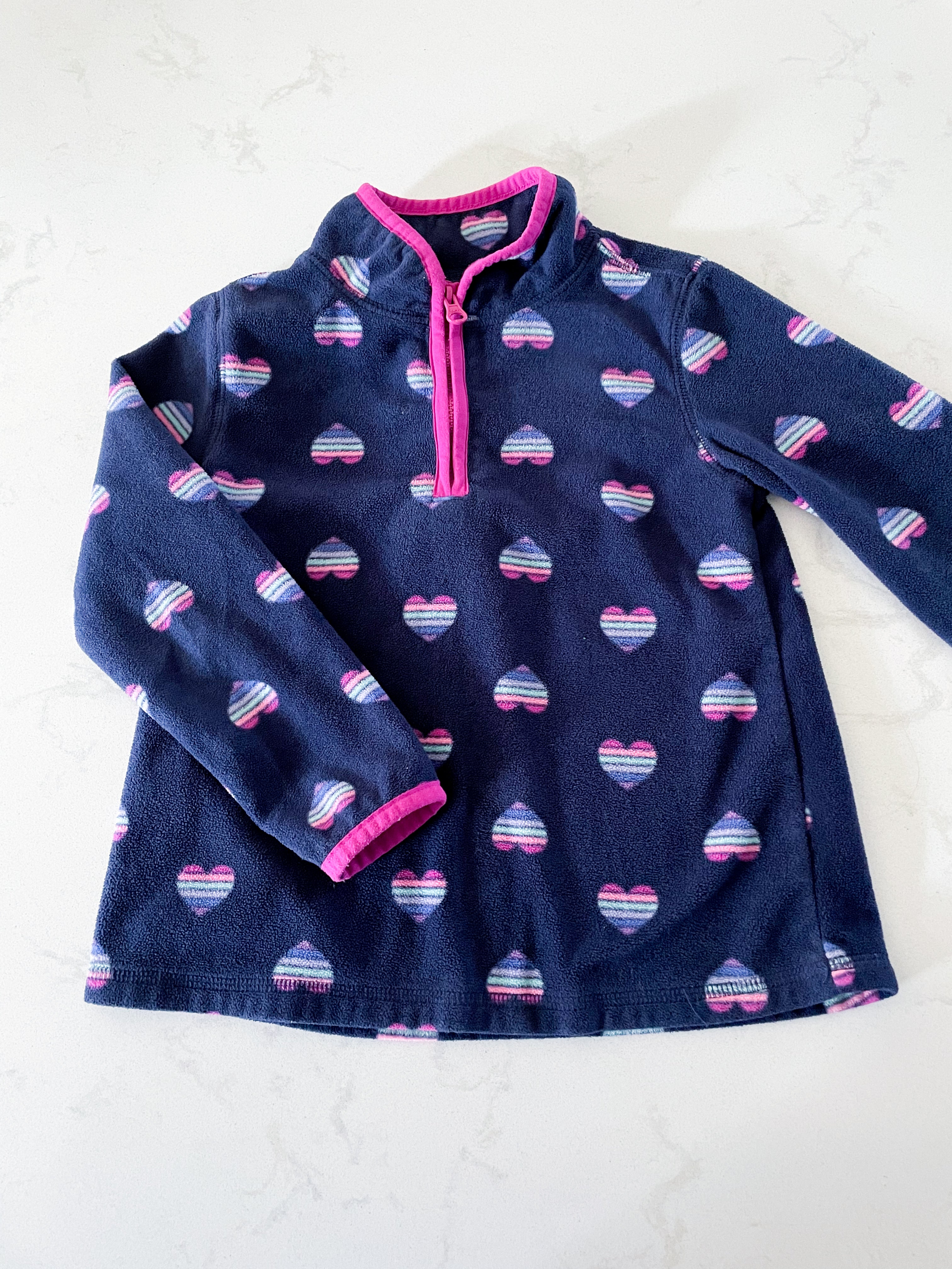 Oshkosh- 3T- navy quarter zip with striped hearts