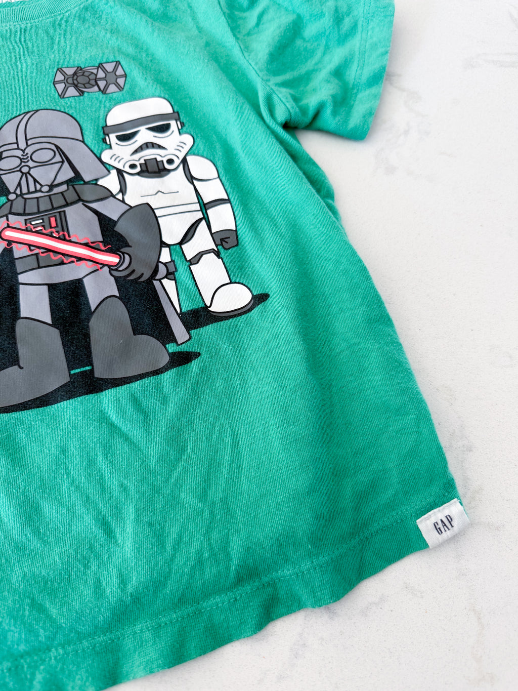 Baby Gap- 4T- GUC- green t shirt with Star Wars cartoon graphic