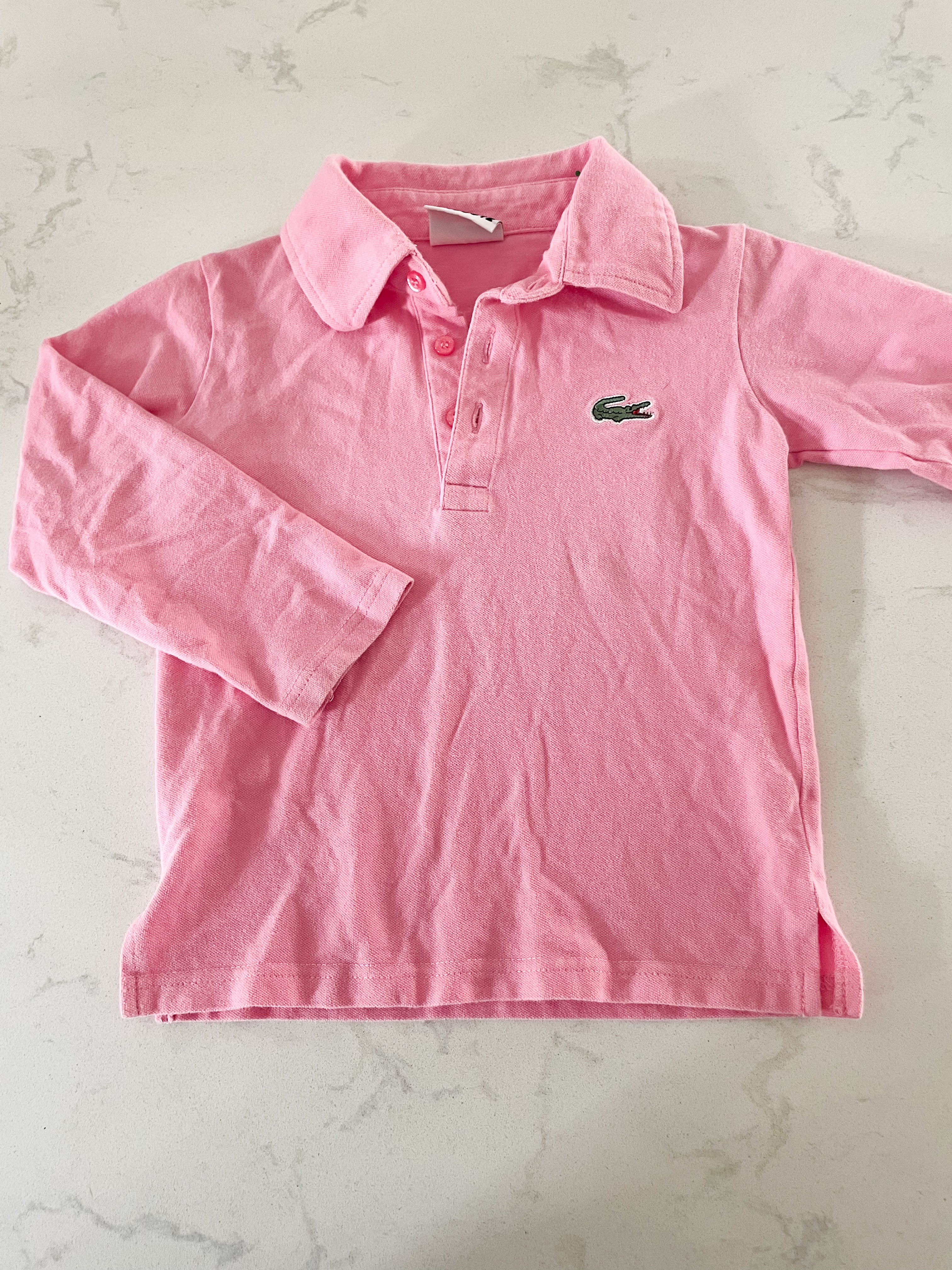 Lacoste-3T- GUC- long sleeve pink polo
