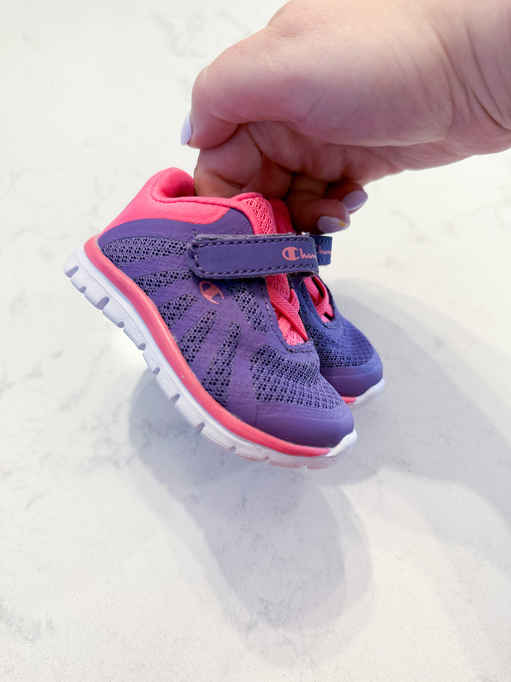 Champion- 2C- VGUC- purple and neon pink shoes
