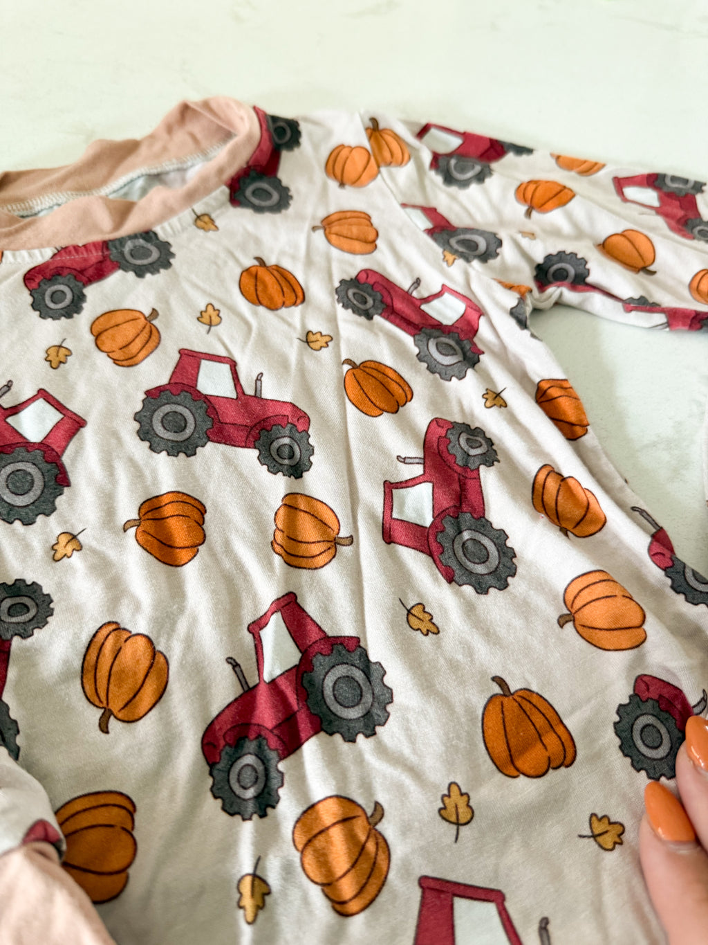Little Beau Co- 18-24m- GUC- bamboo Jammies with tractor and pumpkin pattern
