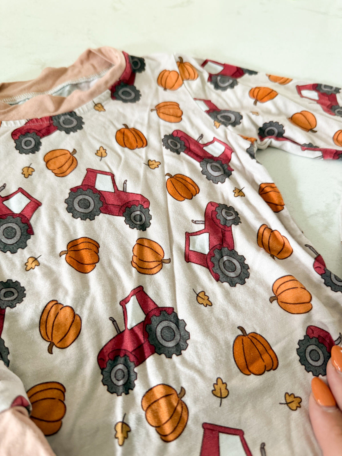 Little Beau Co- 18-24m- GUC- bamboo Jammies with tractor and pumpkin pattern
