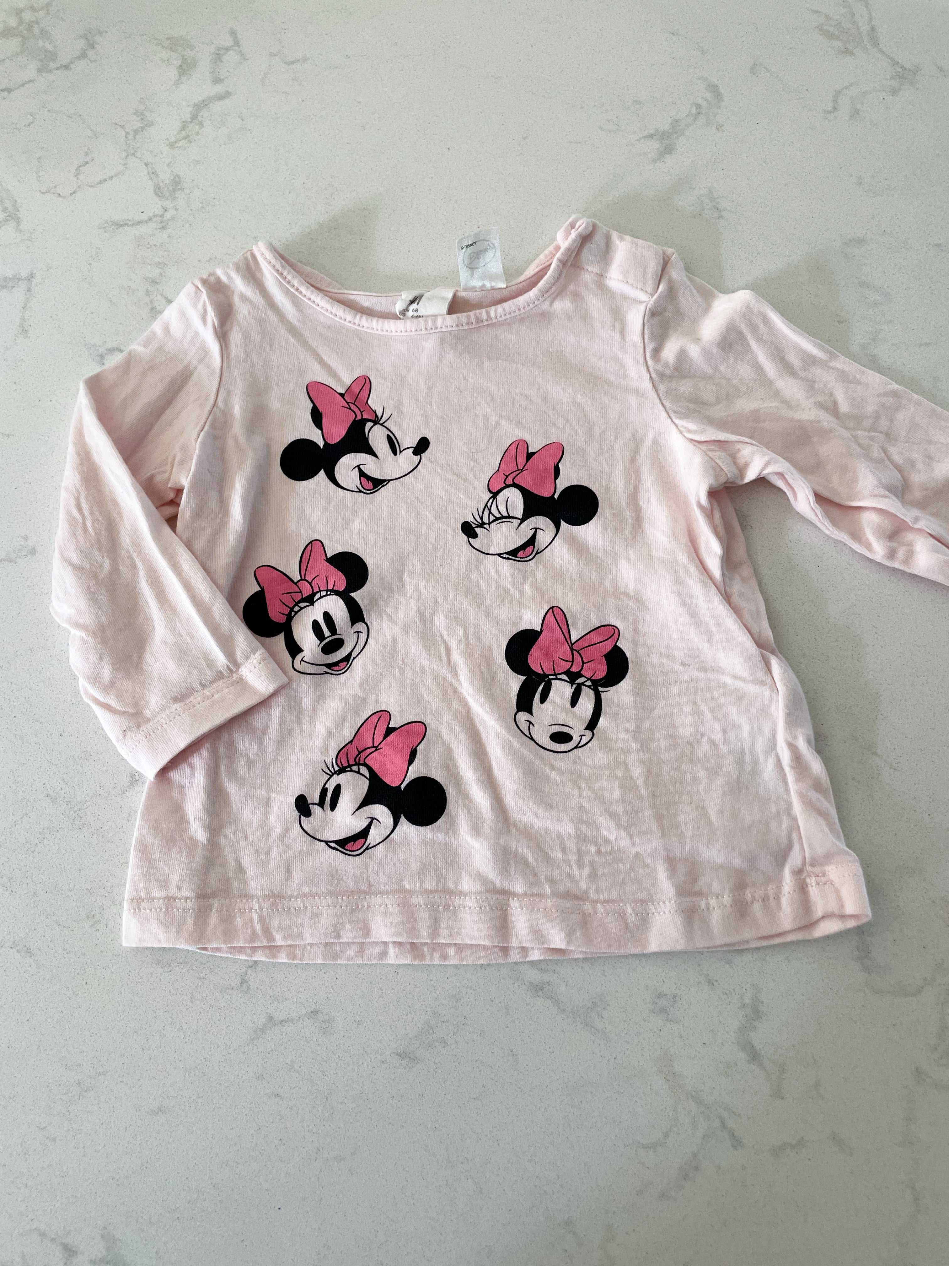 H&M-4-6m-GUC- long sleeve light pink Minnie shirt