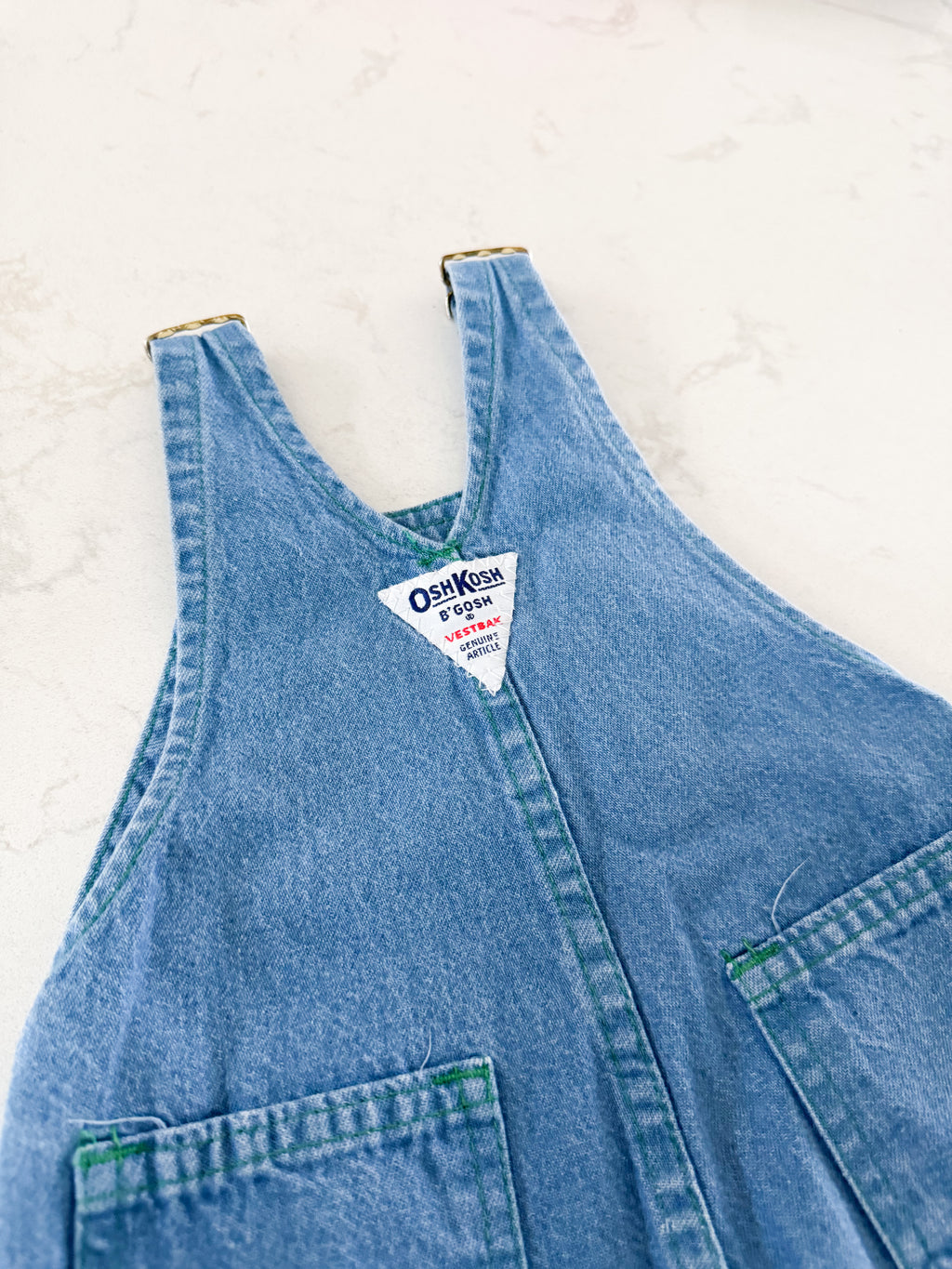Oshkosh (early 90s)- 12m- VGUC- jean vintage Oshkosh overalls with green accents