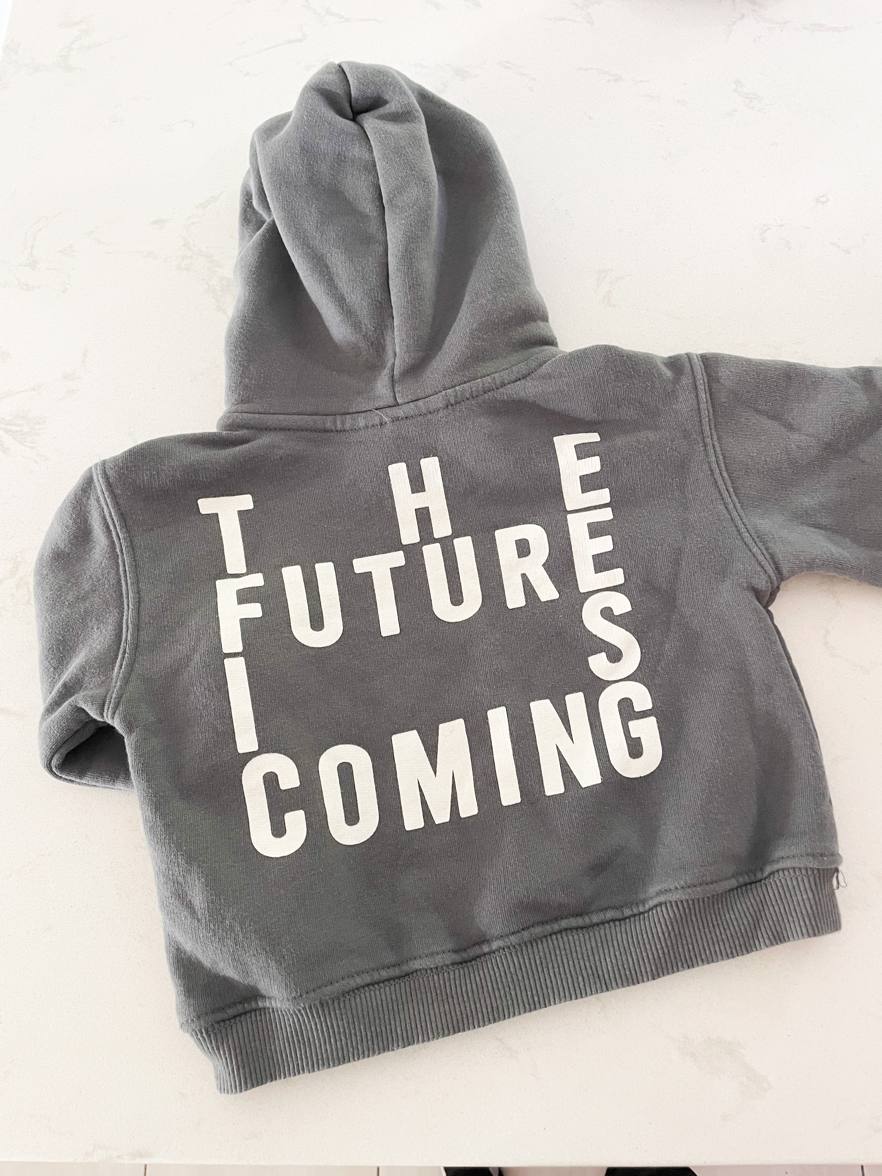 Zara-9-12m-GUC- grey hoodie “The Future is coming”