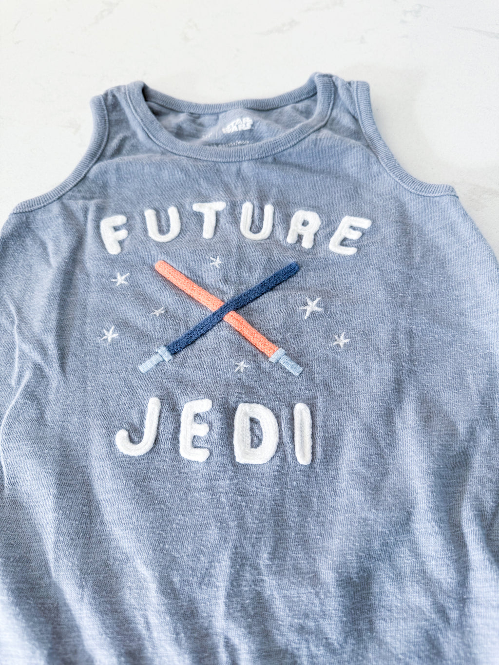 Baby Gap- 12-18m- GUC- grey tank romper with embroidered future jedi