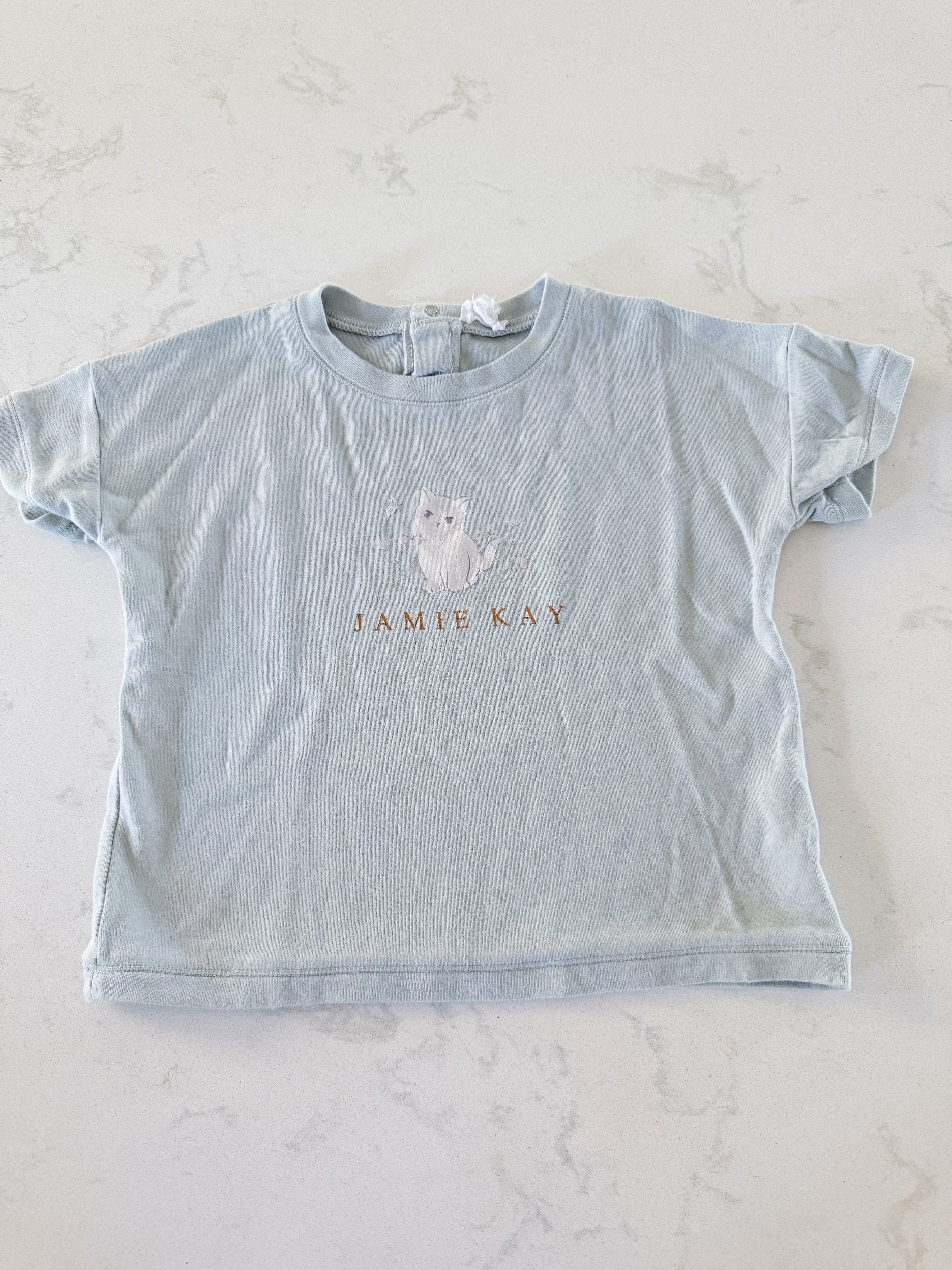 Jamie Kay- 3T- GUC- light blue t shirt with cat on front