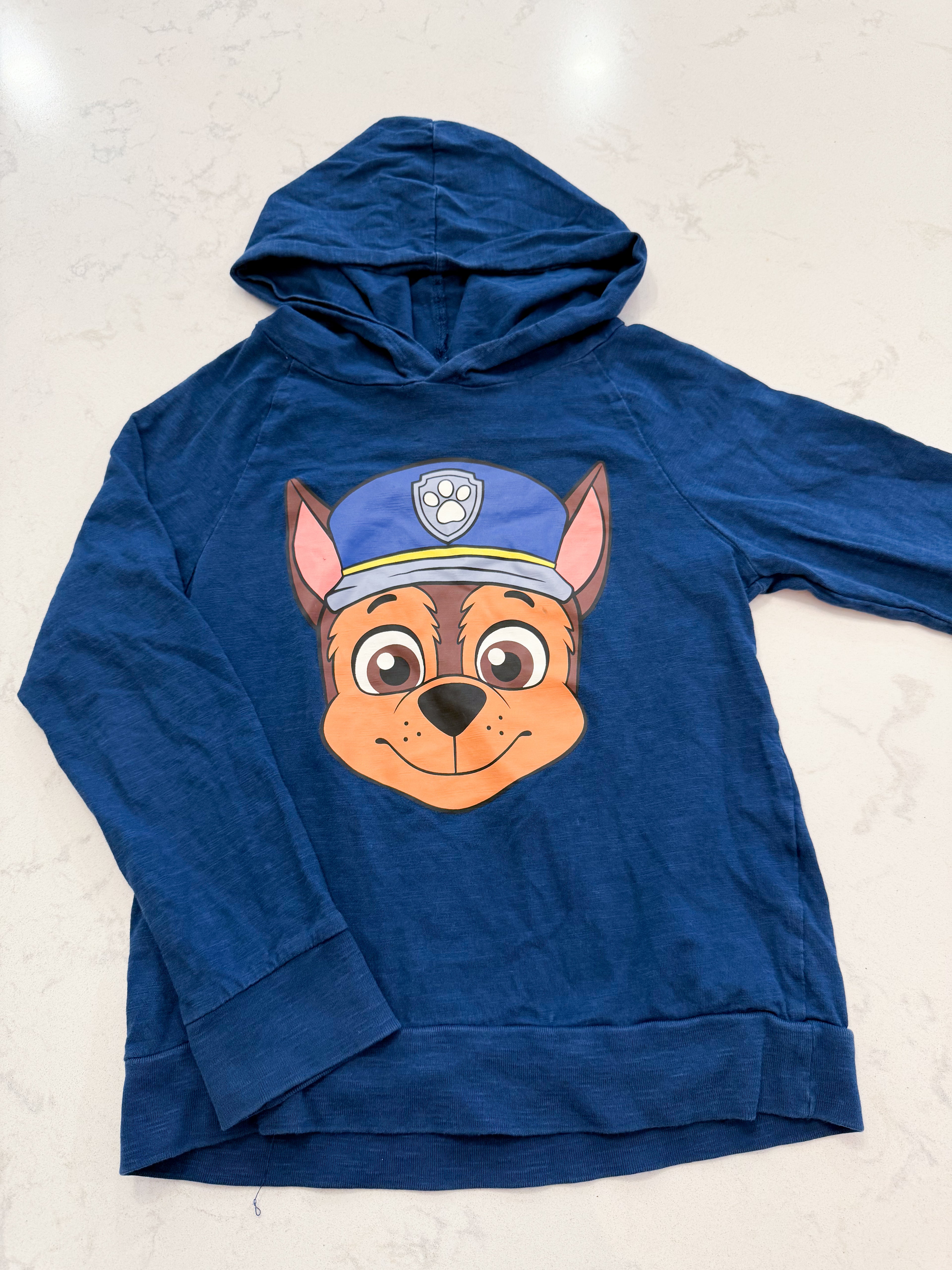 H&M- 7Y- VGUC- long sleeve thin blue hoodie with paw patrol character