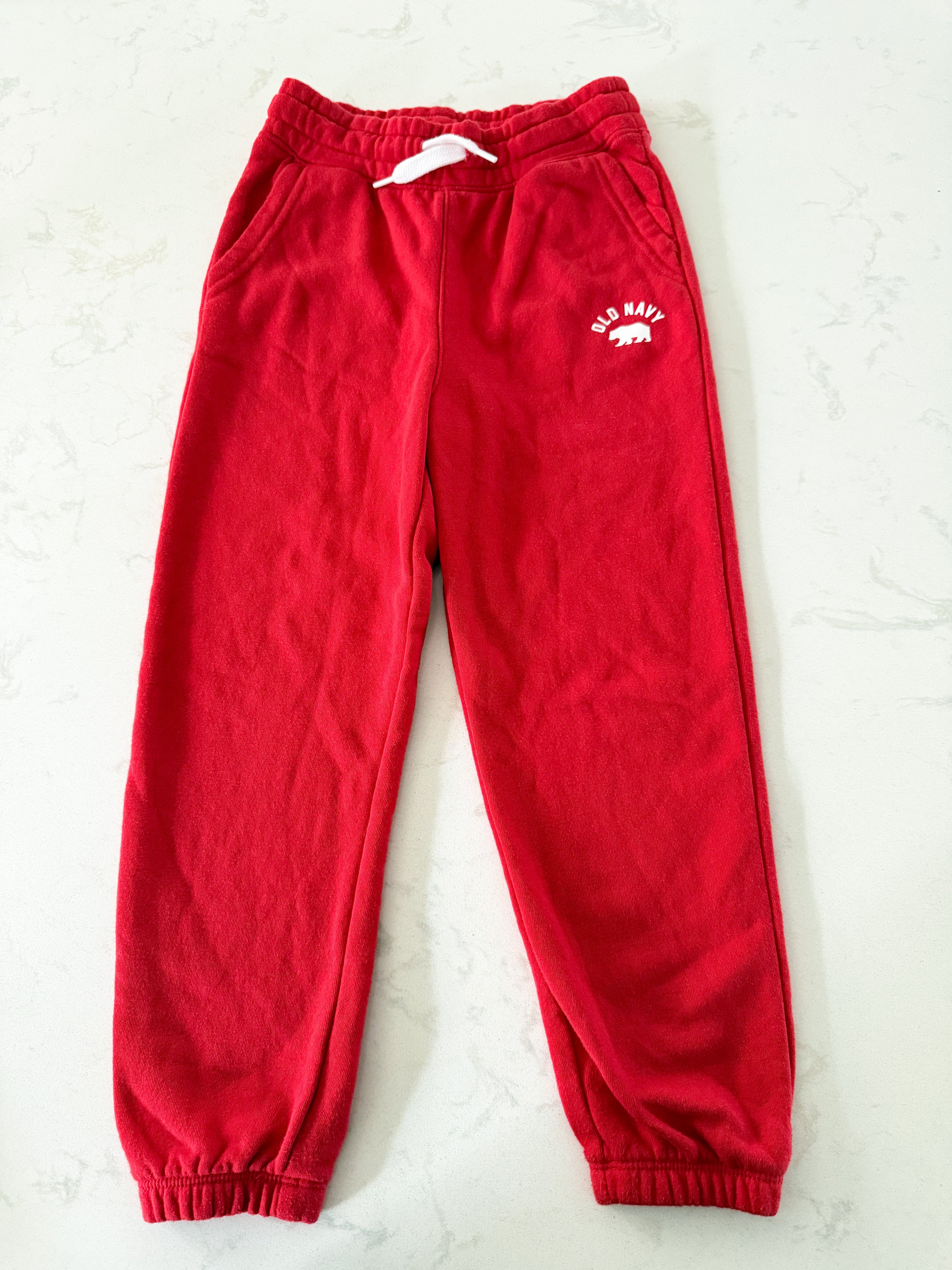 Old Navy- 6-7Y- GUC- red sweat pants with white logo