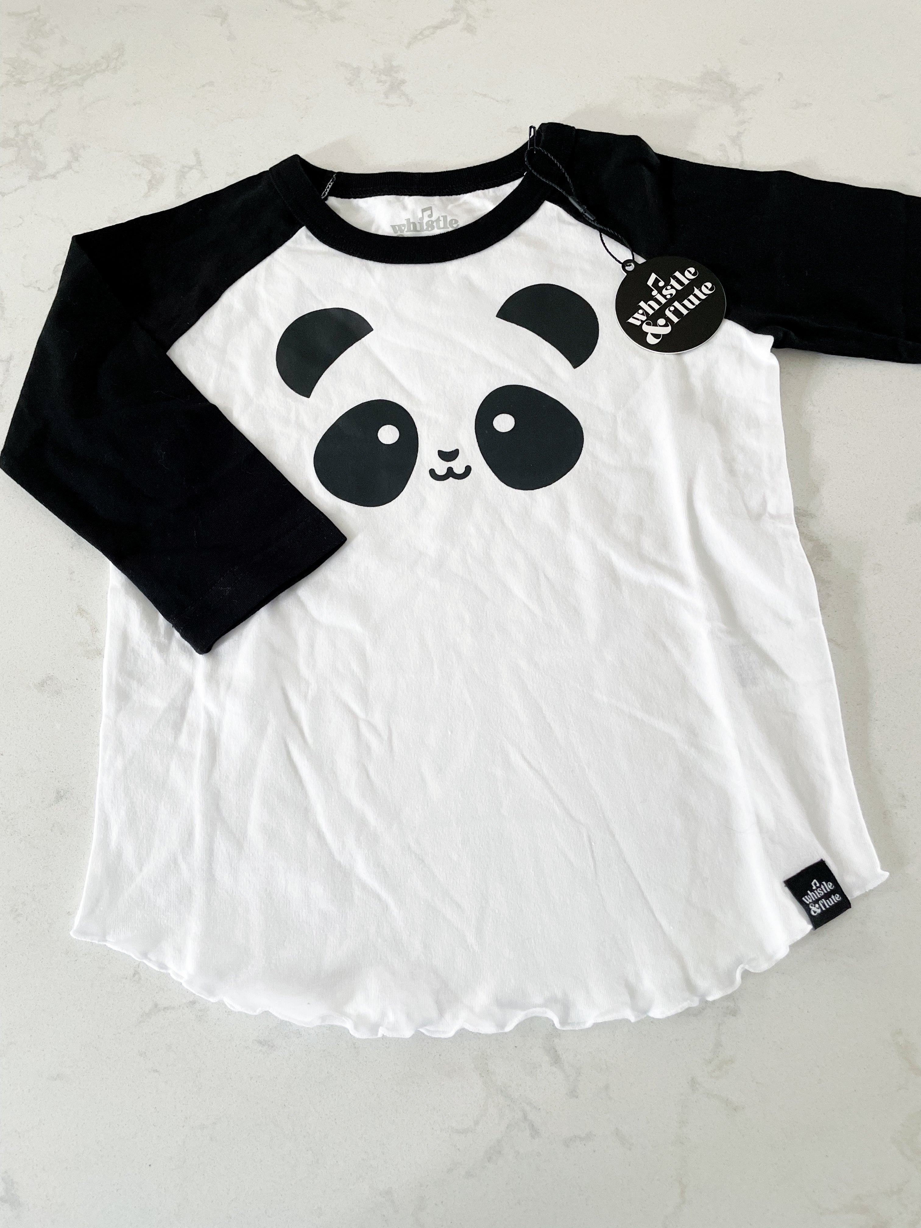 Whistle and Flute- 1-2Y (fits very big)- white and black panda baseball tee