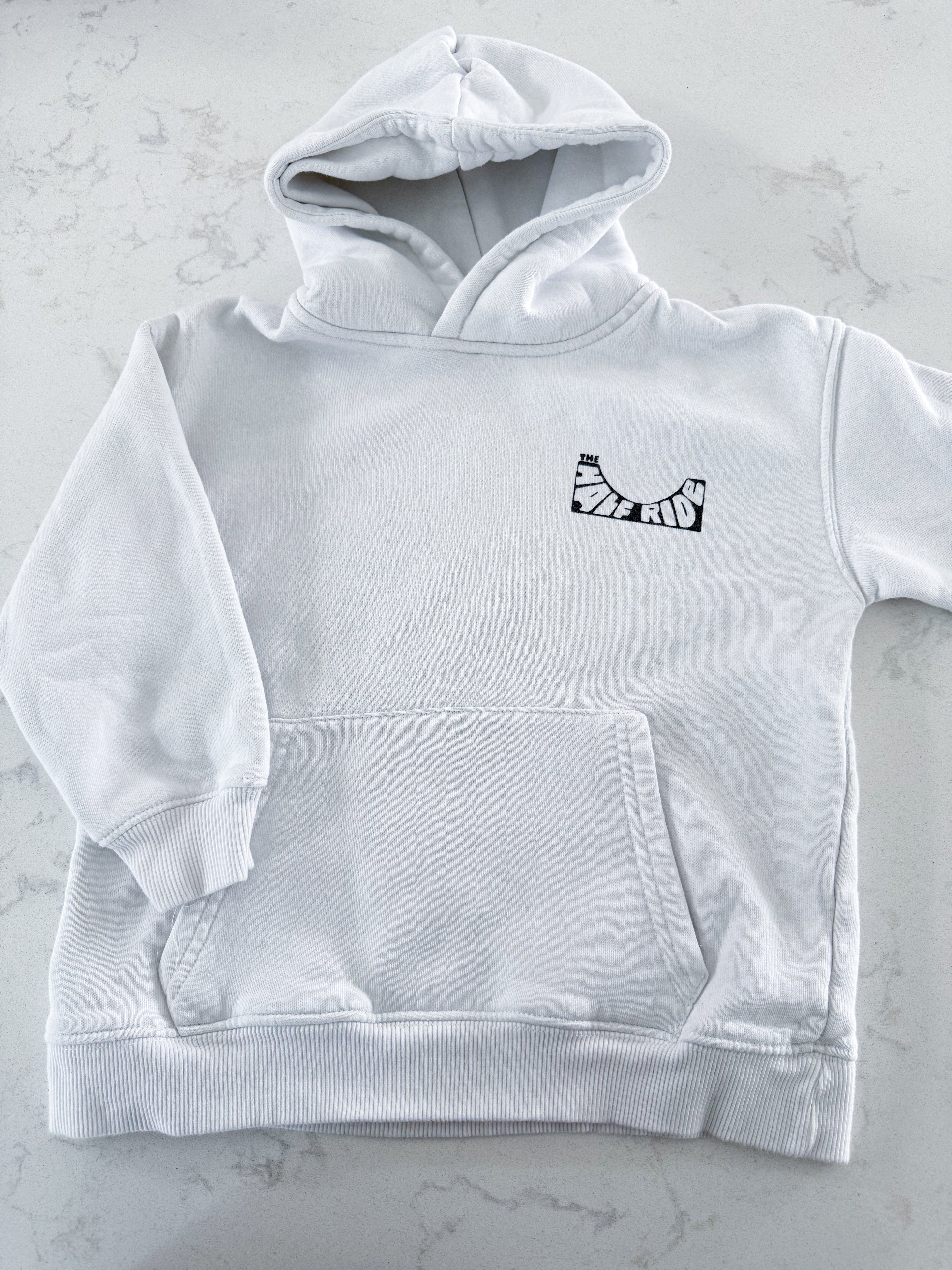 Zara- 6Y- VGUC- white skateboarding hoodie with “half ride”