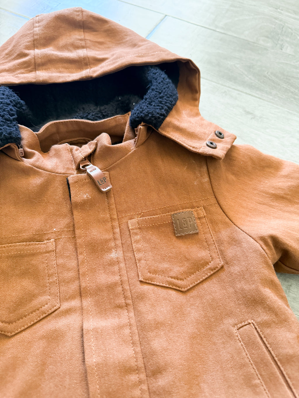 L&P Apparel- 6-12m- PLAY- brown thick fleece lined fall coat