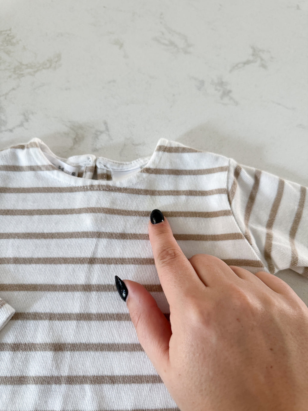 Zara- 3-6m- PLAY- long sleeve brown and white striped shirt