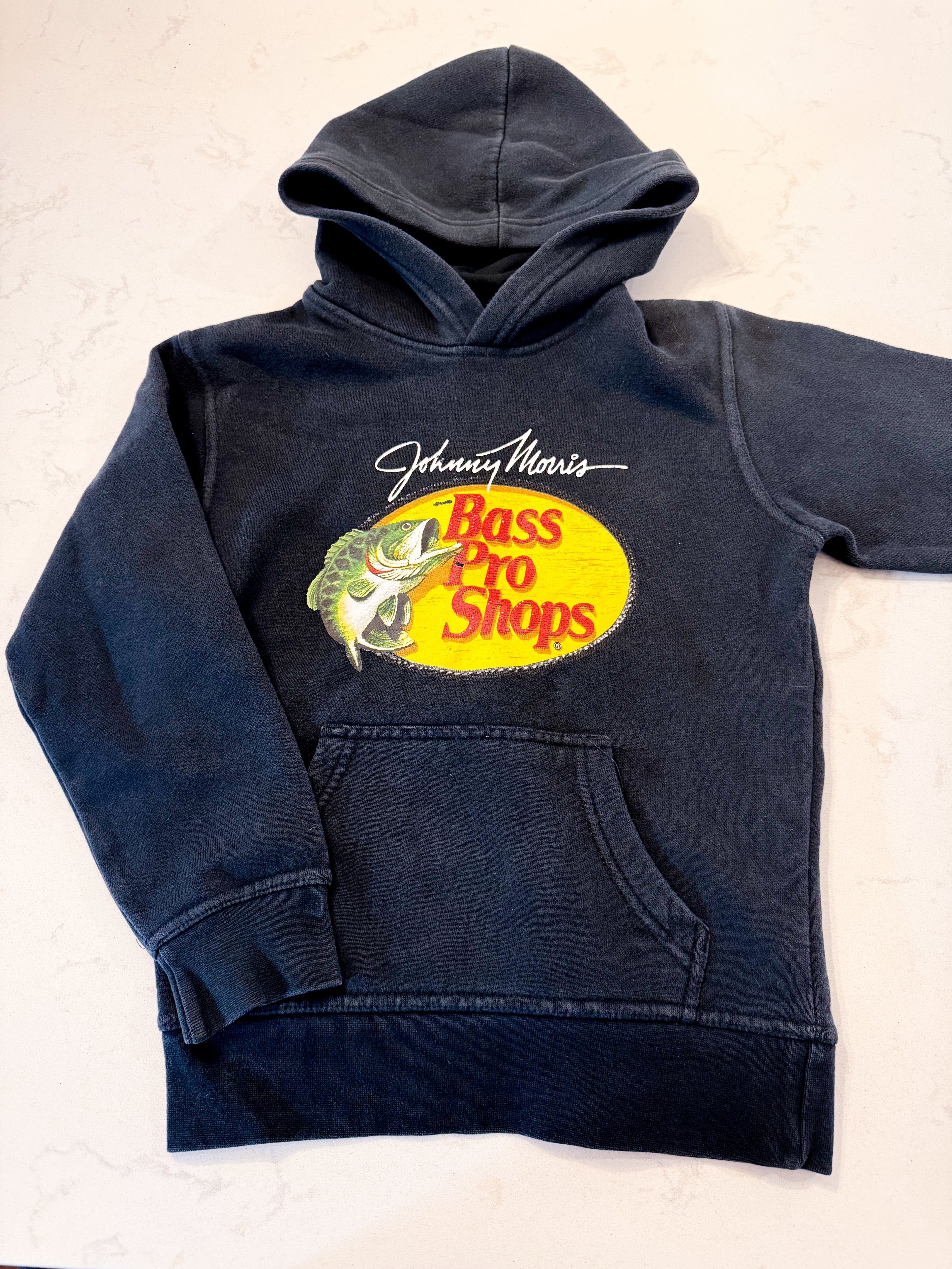 Bass Pro Shops- M (8Y)- GUC- black hoodie with logo