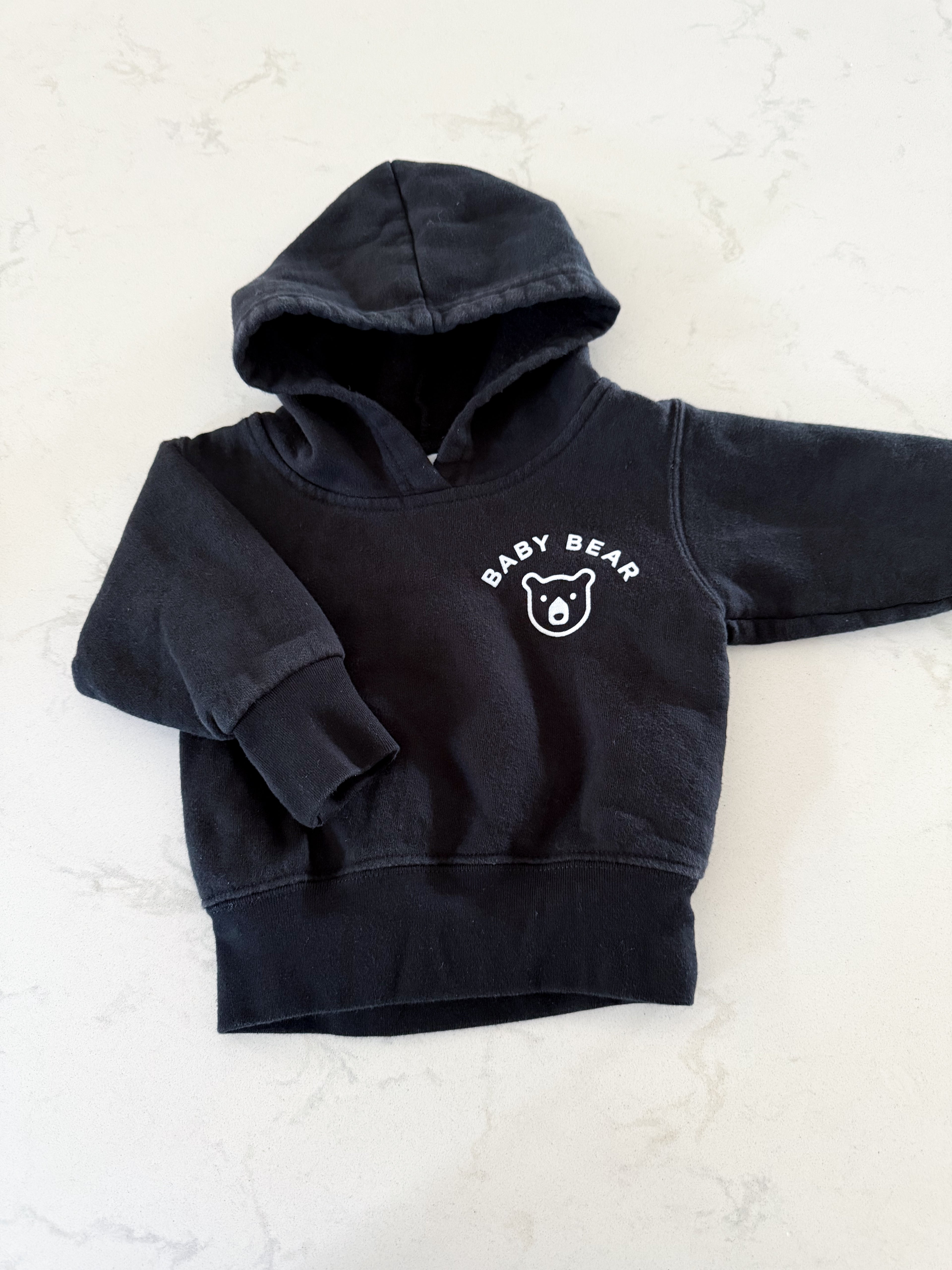North Standard- 6-12m- GUC- black hoodie with baby bear