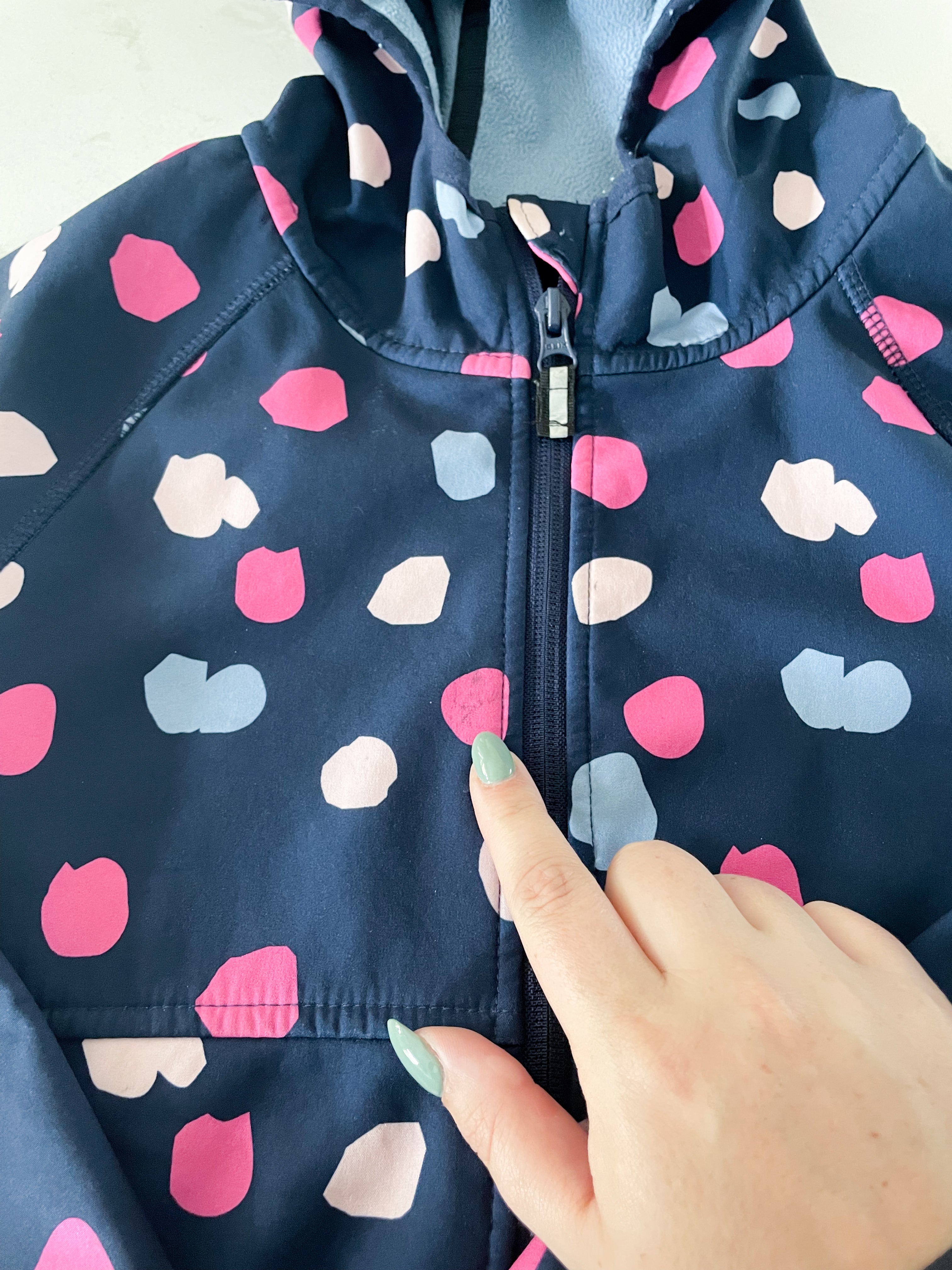 George-7-8Y-PLAY-soft shell navy fleece lined jacket with pink and purple polka dots