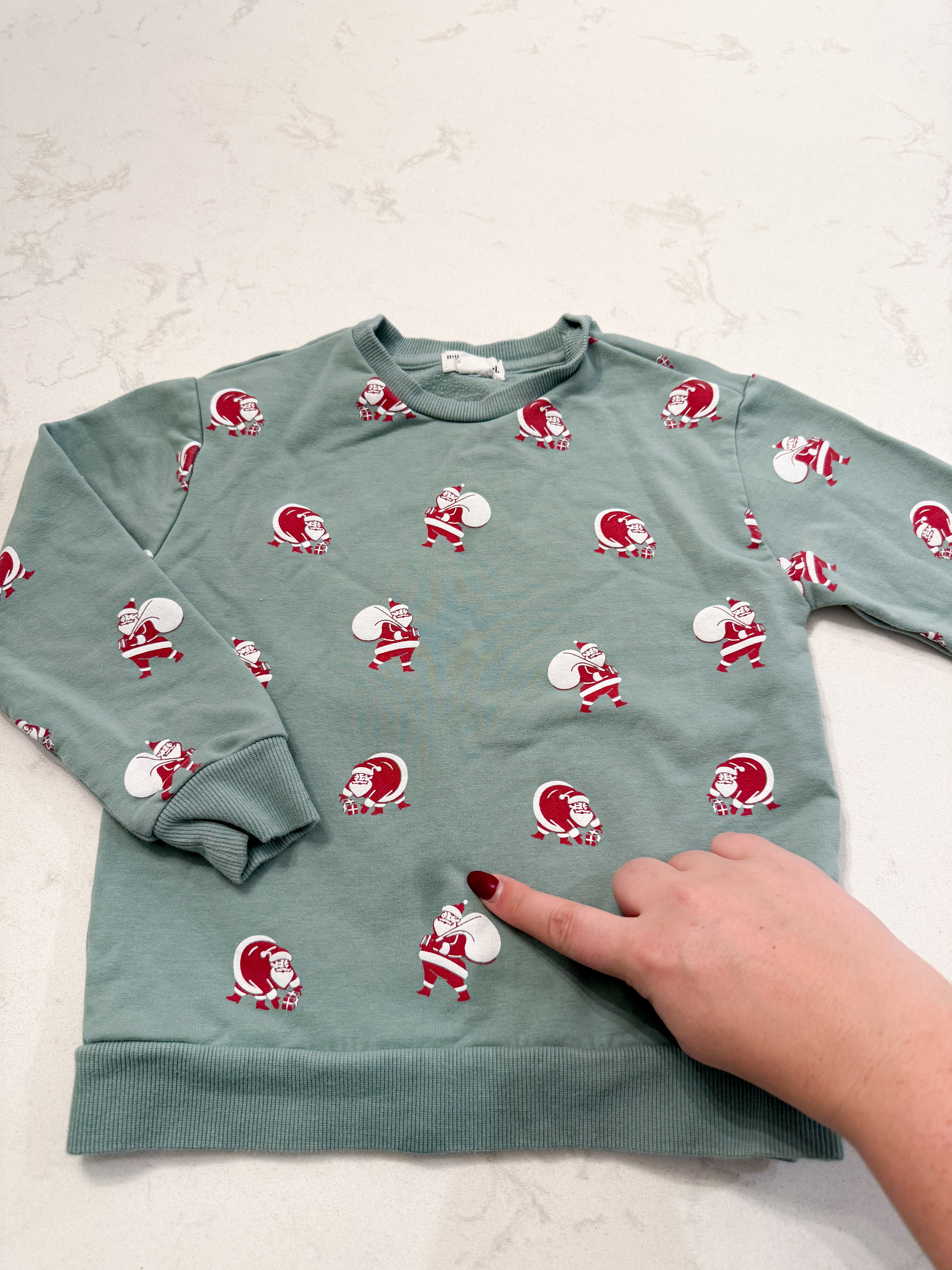 Miles the Label- 4T- PLAY- long sleeve sweater mint green with Santa pattern