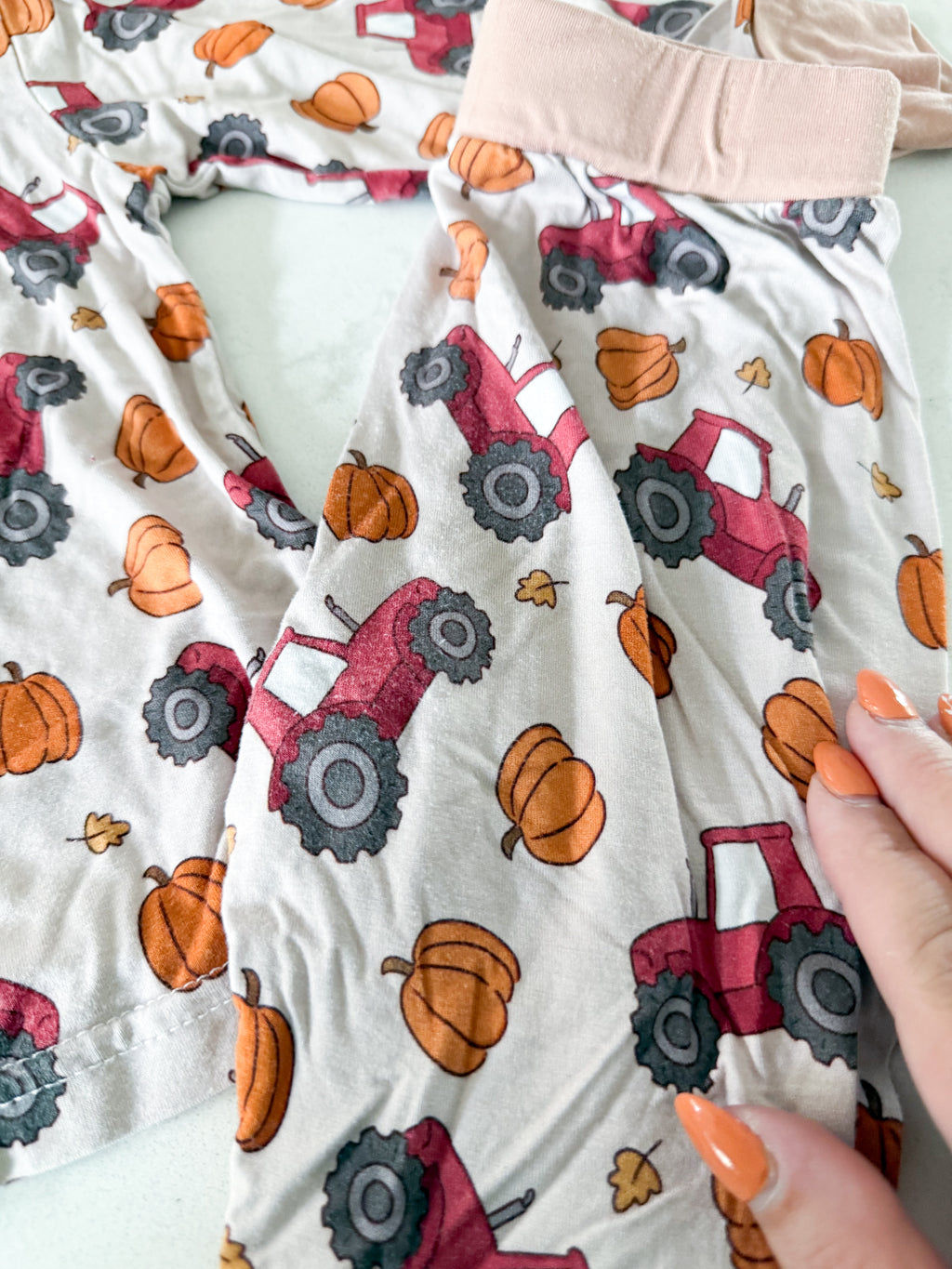 Little Beau Co- 18-24m- GUC- bamboo Jammies with tractor and pumpkin pattern