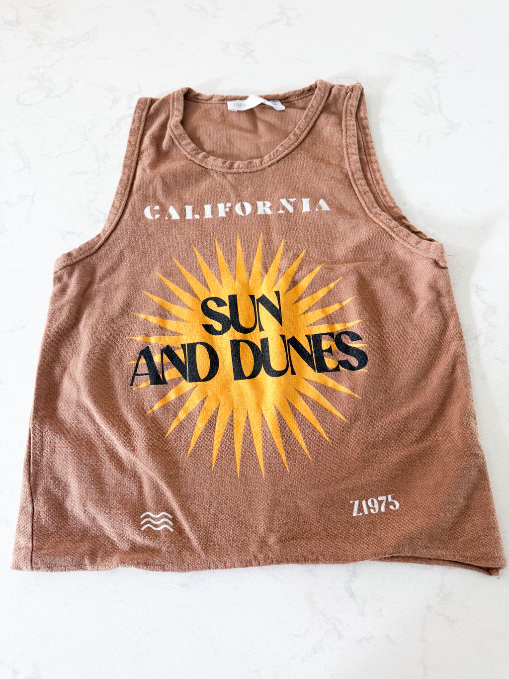 Zara- 6Y- GUC- brown tank with sun graphic